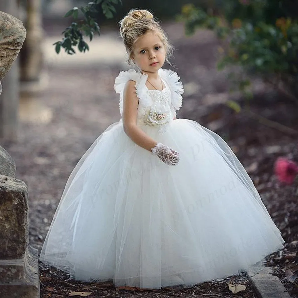 Cute White Tulle Beaded Backless Ball Gown Little Girl Dresses, Flower Girl Dresses ,FGY0212