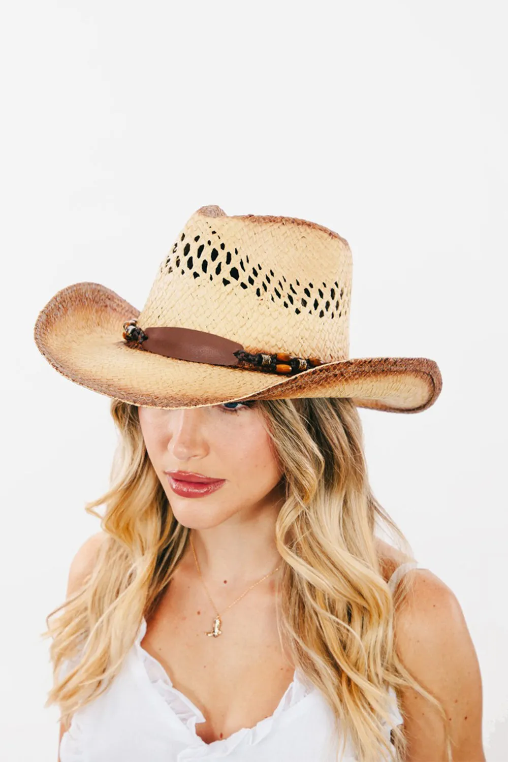 Cutout Wide Brim Straw Hat