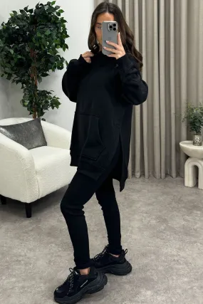 Darcie Black Oversized Hoodie and Ribbed Leggings Loungewear Set