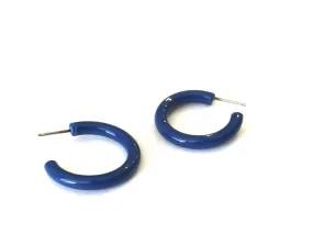 Dark Aqua Blue Skinny Tube Hoop Earrings