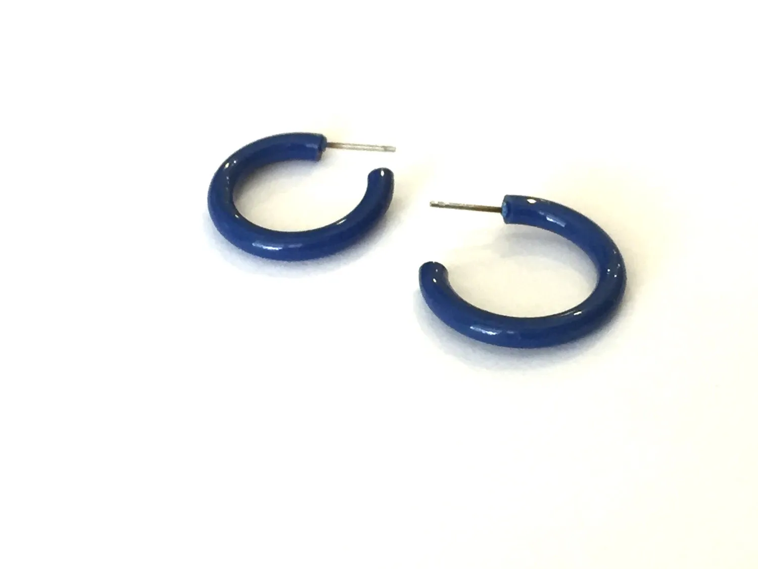 Dark Aqua Blue Skinny Tube Hoop Earrings