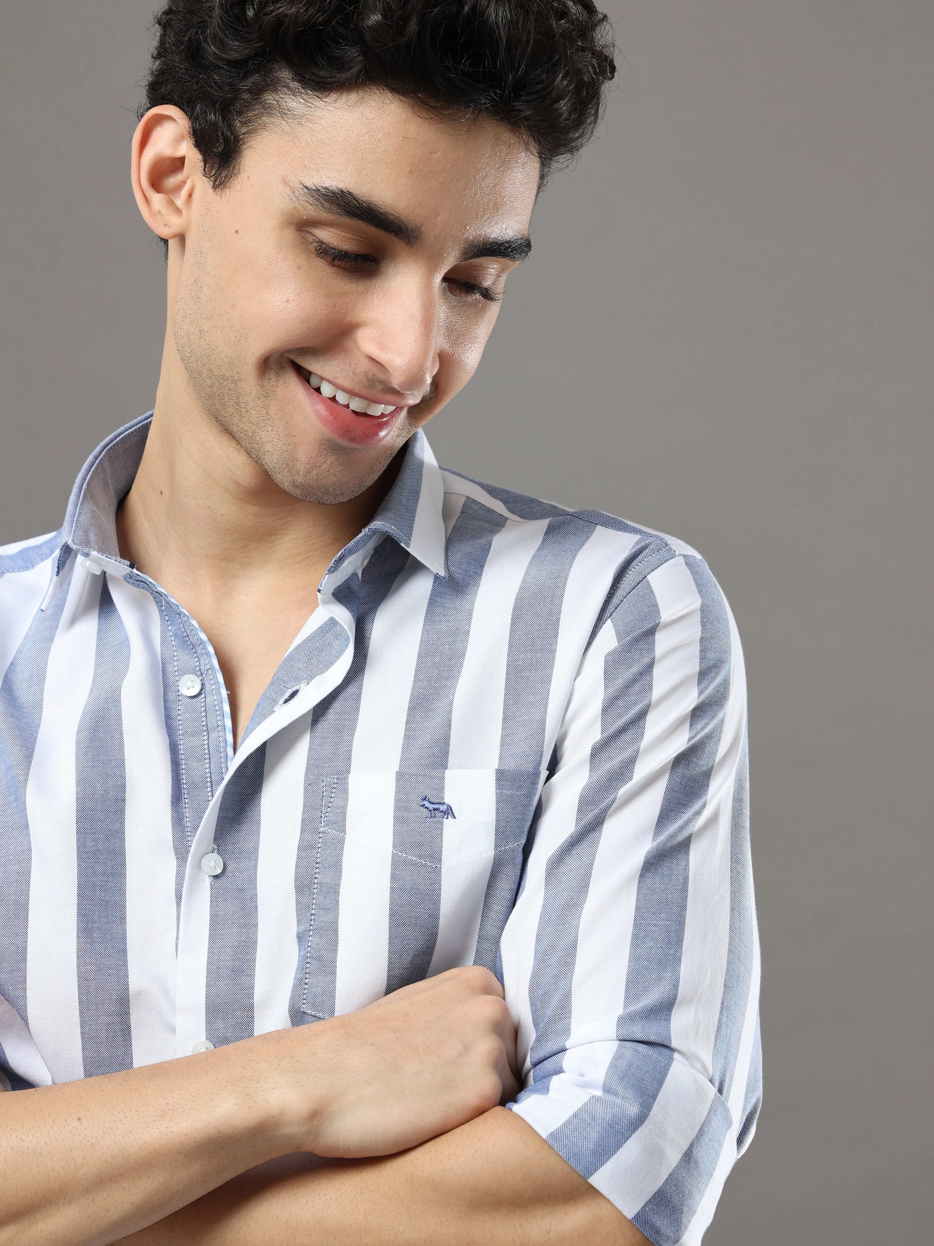 Dark Blue And White Stripes Shirt