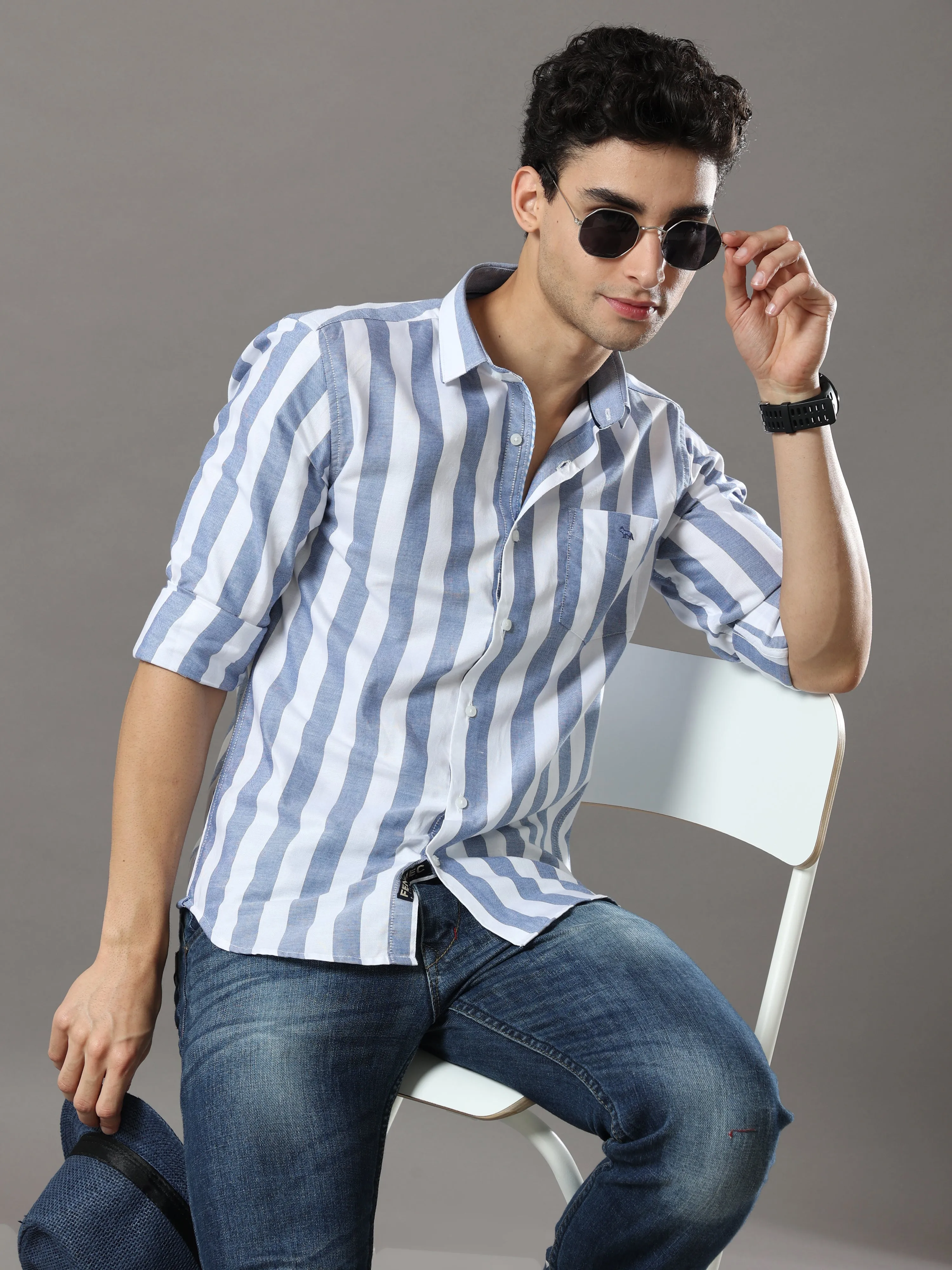 Dark Blue And White Stripes Shirt