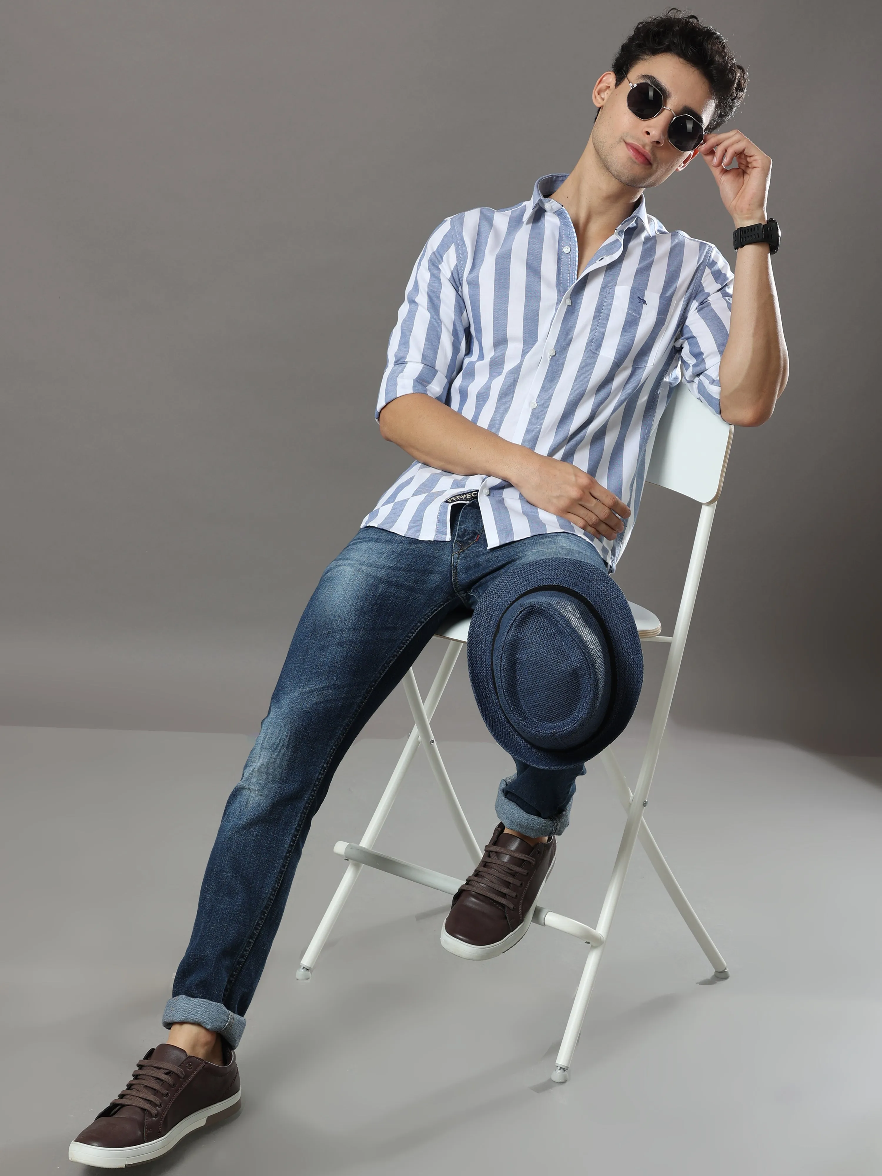 Dark Blue And White Stripes Shirt