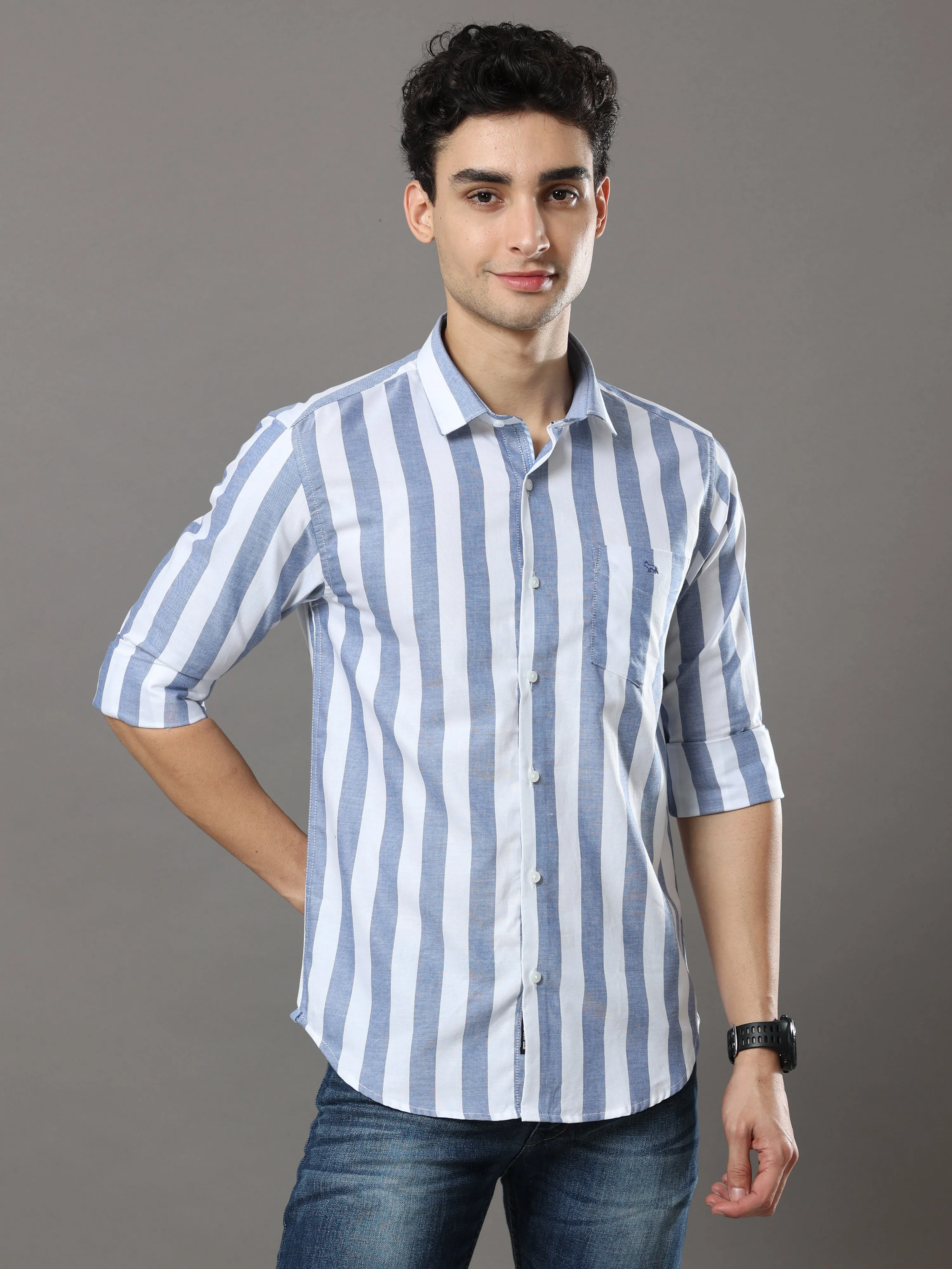 Dark Blue And White Stripes Shirt