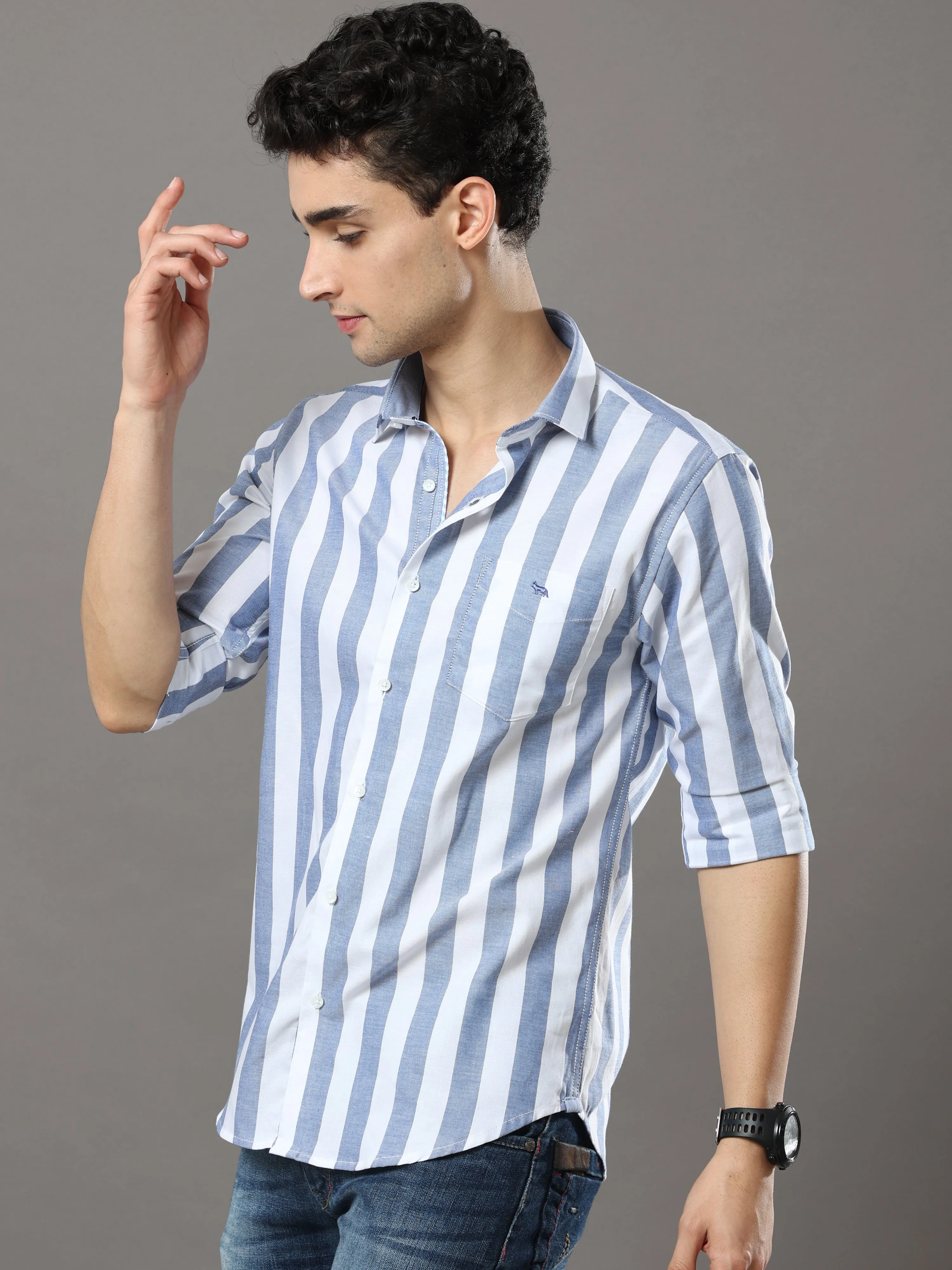 Dark Blue And White Stripes Shirt