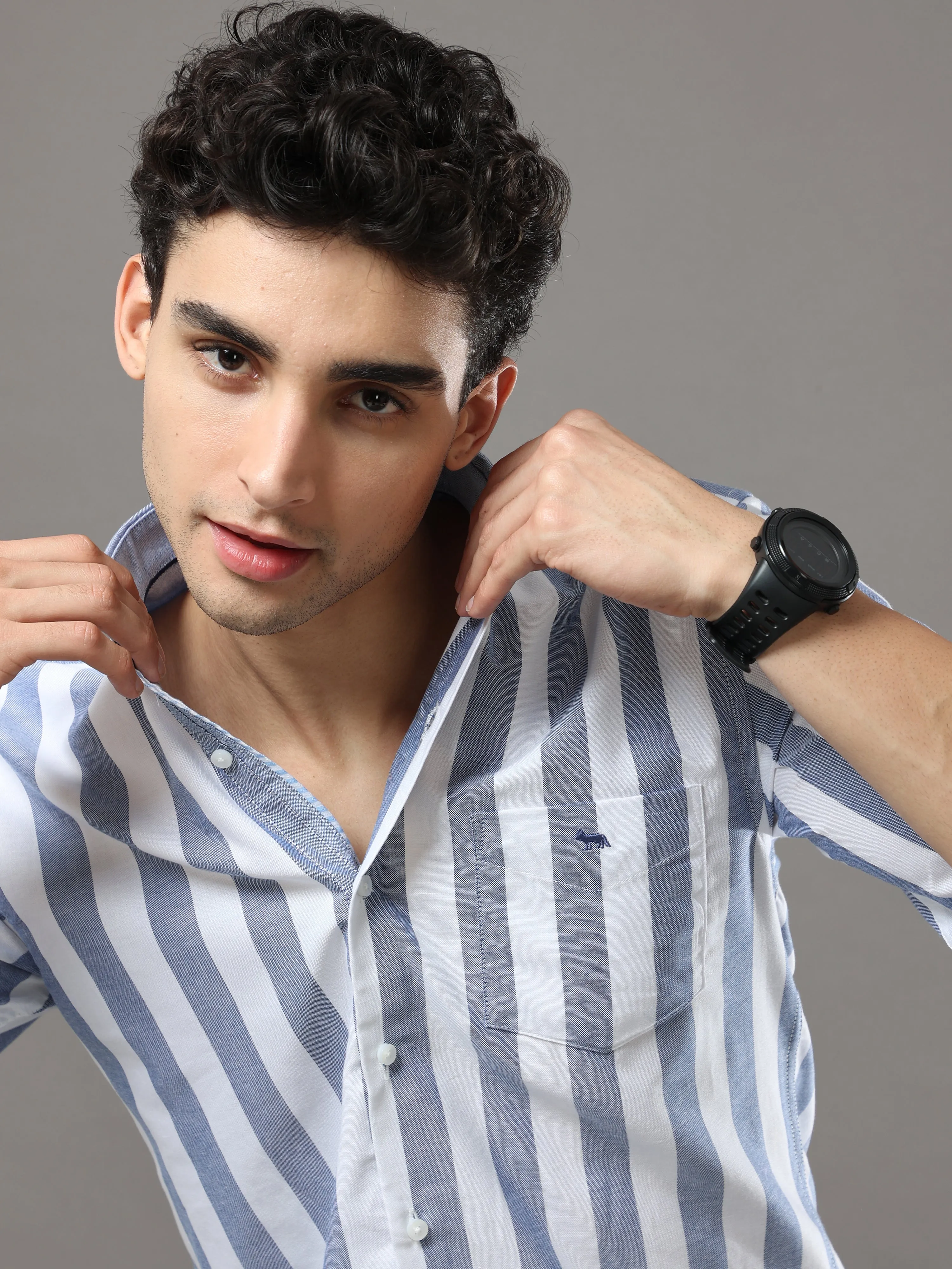 Dark Blue And White Stripes Shirt