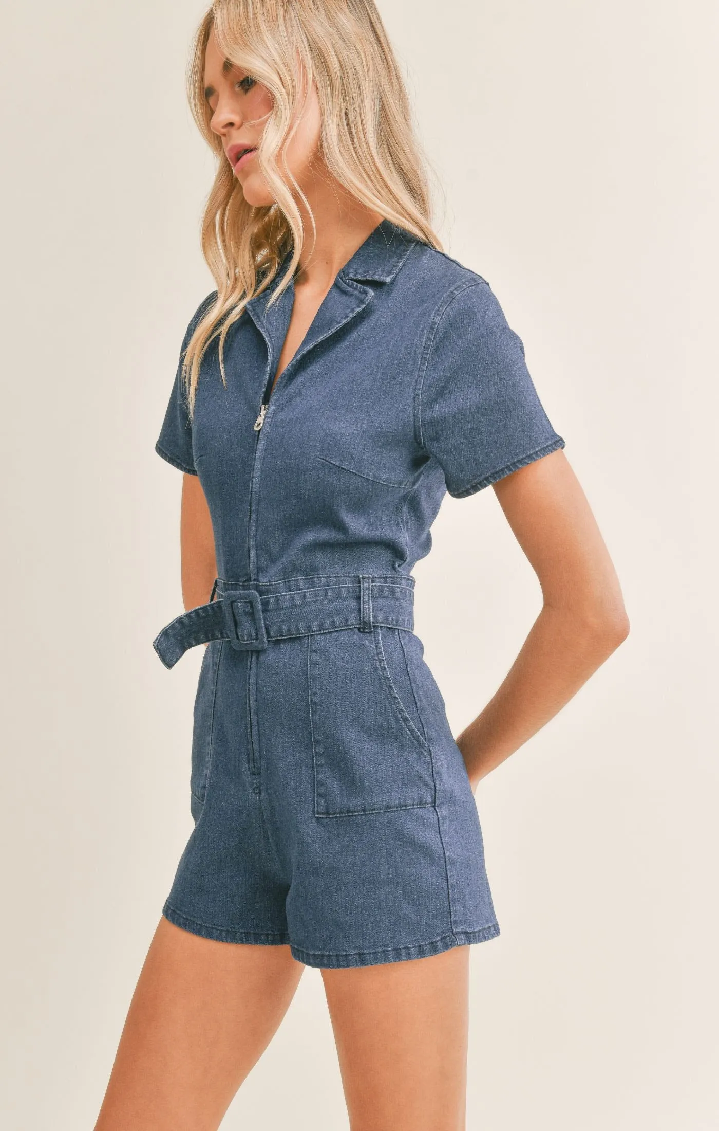 Denim Zip Up Romper