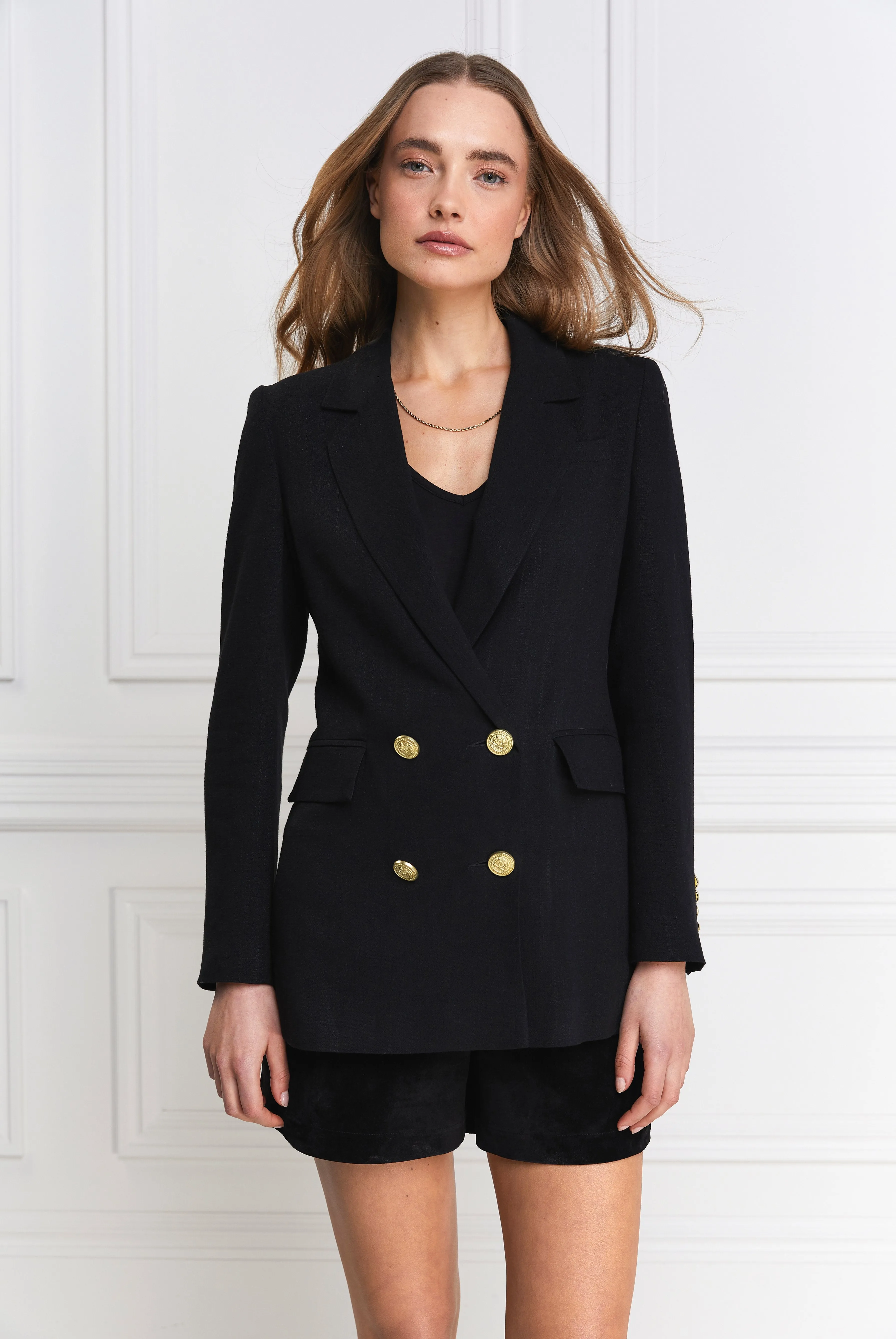 Double Breasted Blazer (Black Linen)