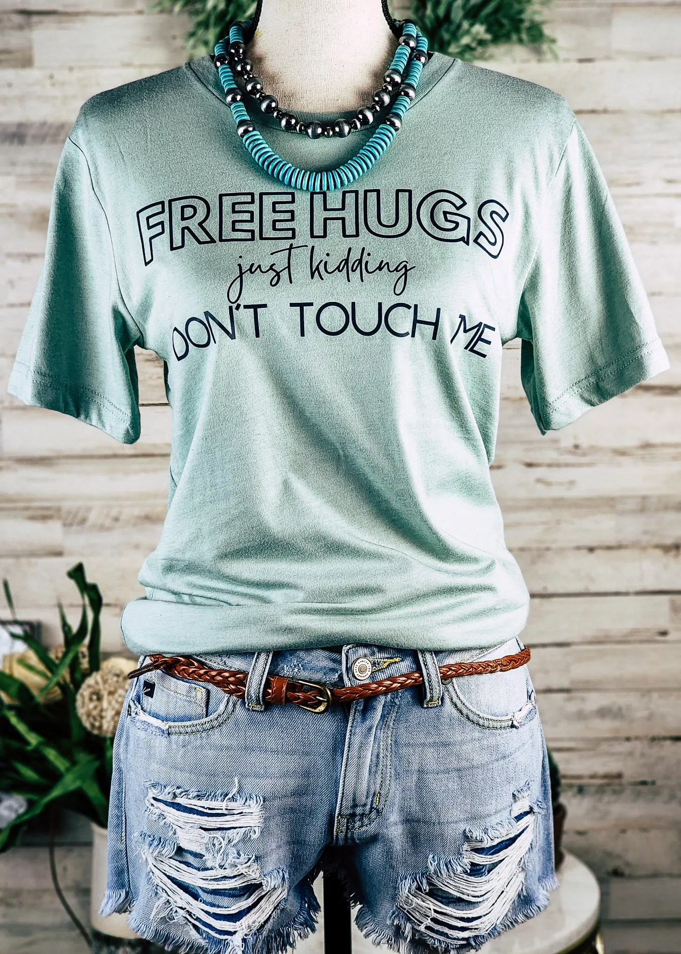 Dusty Blue Free Hugs Short Sleeve Graphic Tee