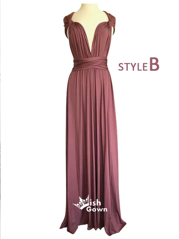 Dusty Rose Different Styles Jersey A-line Long Wedding Guest Bridesmaid Dresses, WGM019