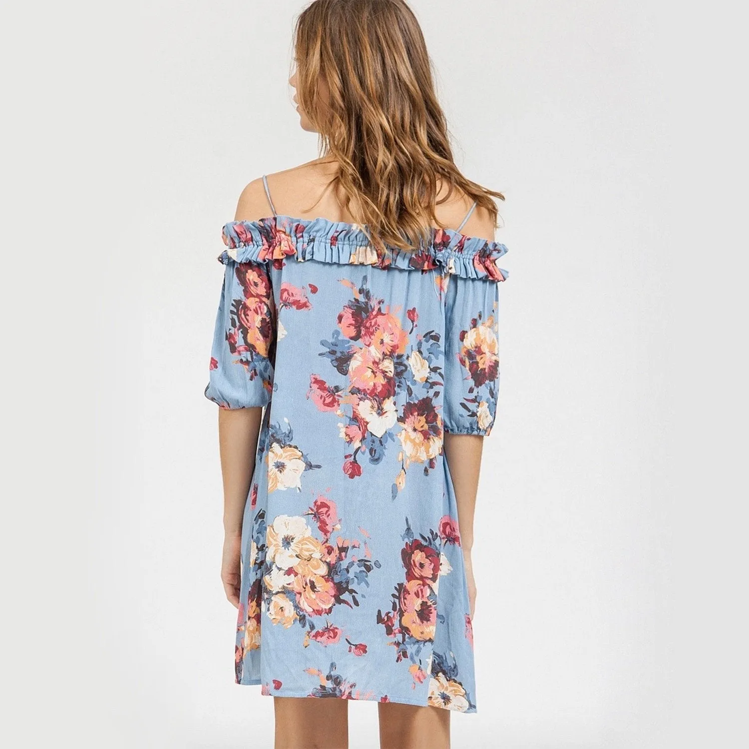 Final Sale - Blu Pepper - Floral Spring Dress - Blue Multi