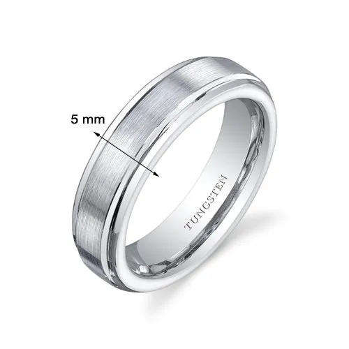 Flat Edge Brushed Finish 5mm Womens Tungsten Band Size 7