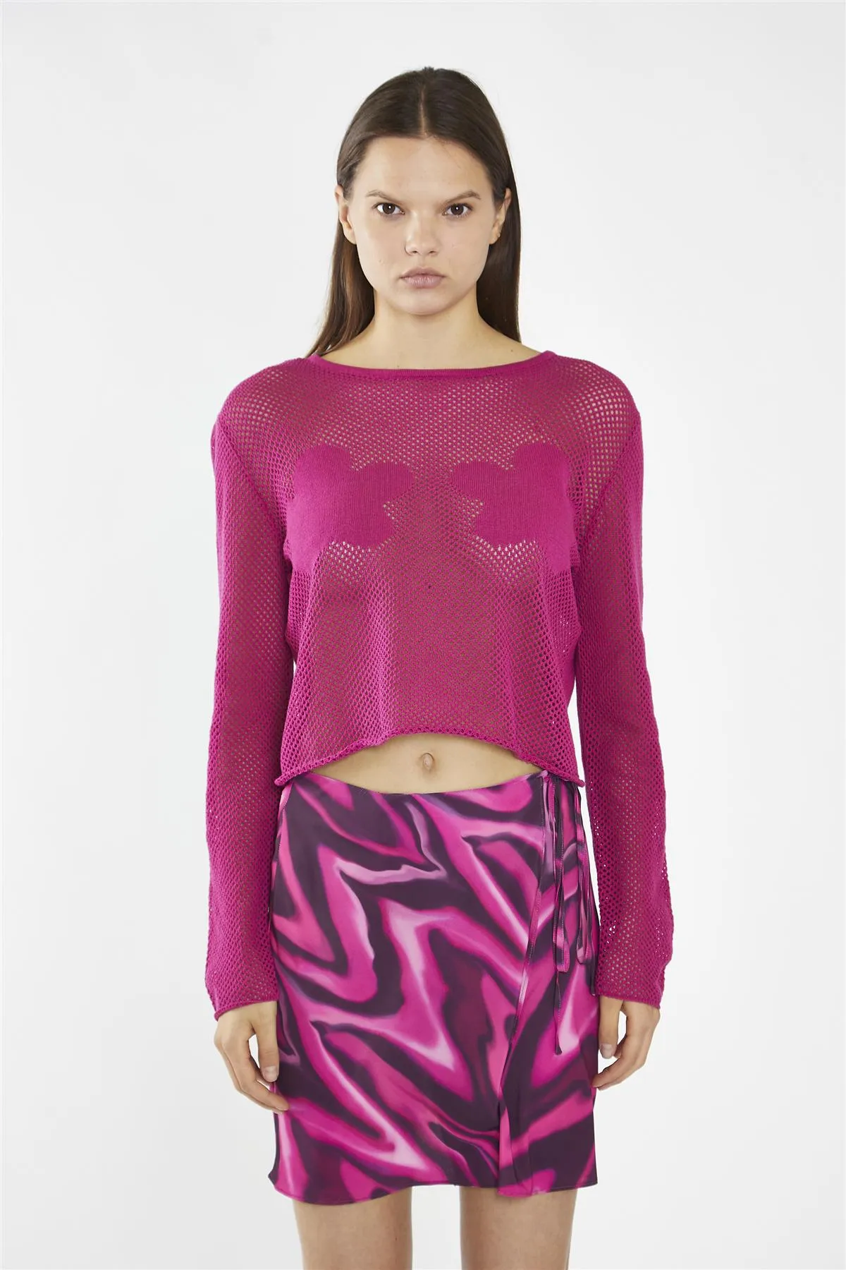 Fuchsia Crochet Long-Sleeve Top