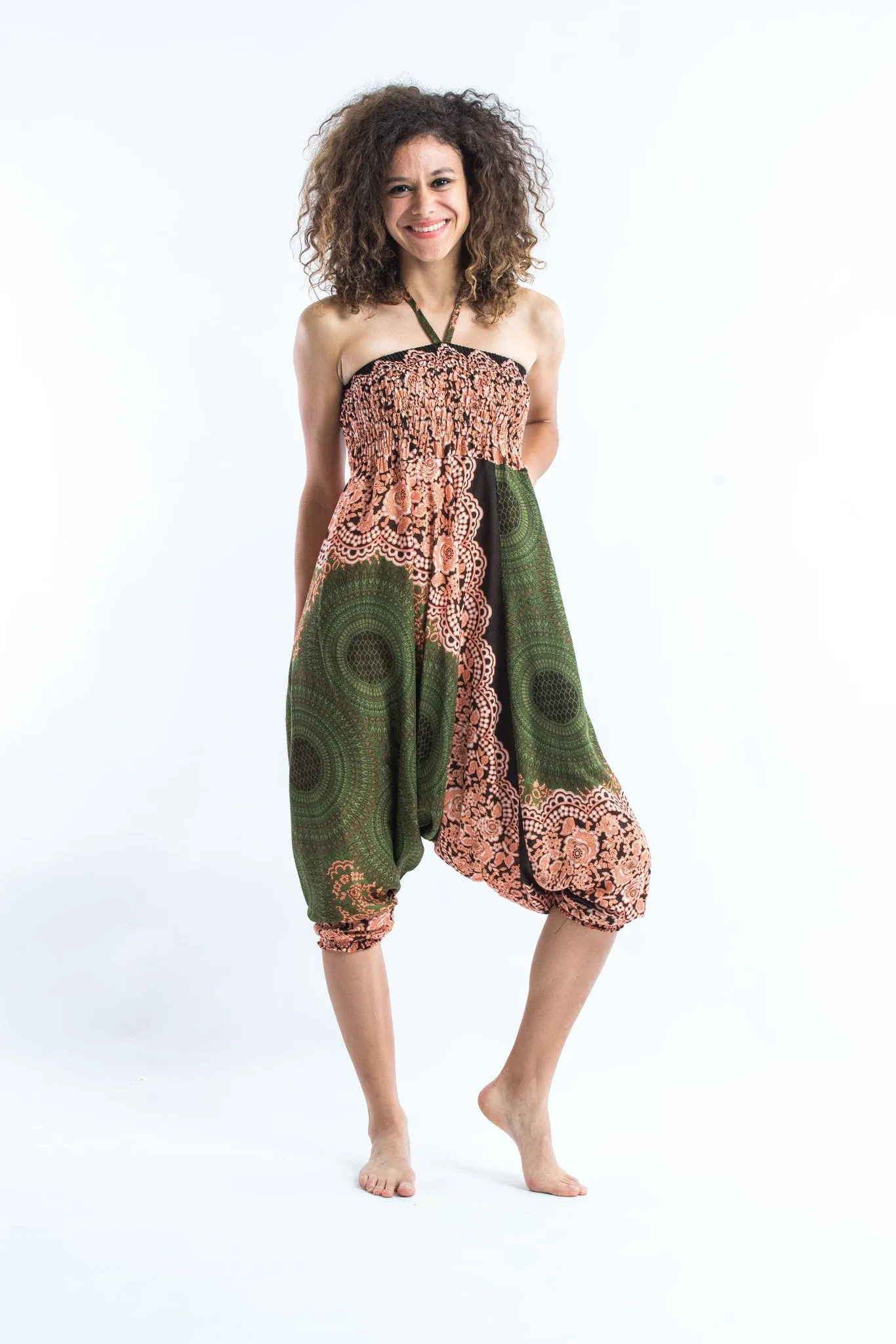 Geometric Mandalas 2-in-1 Jumpsuit Harem Pants in Olive