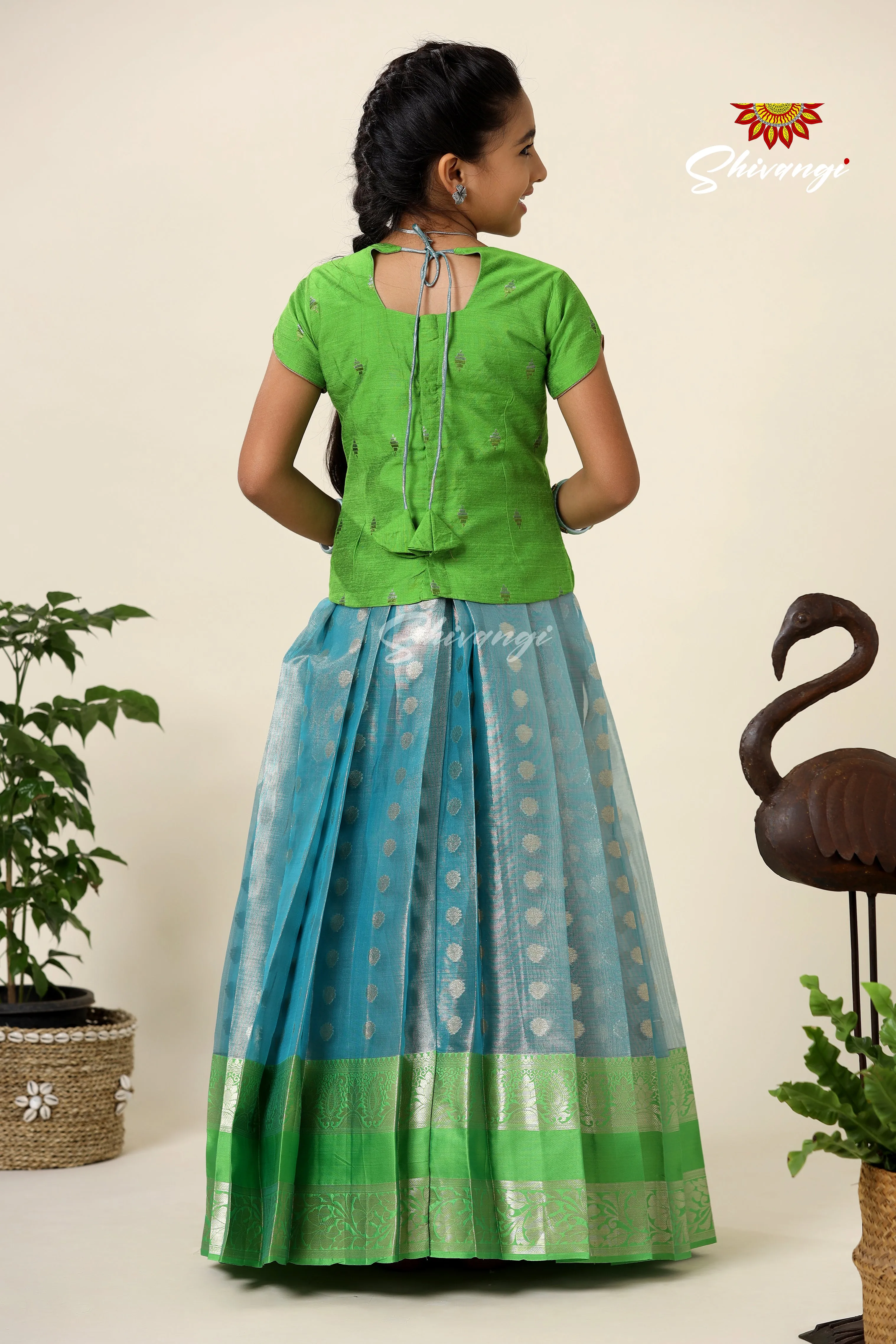 Girls Blue Floating Mango Butta Pattu Pavadai