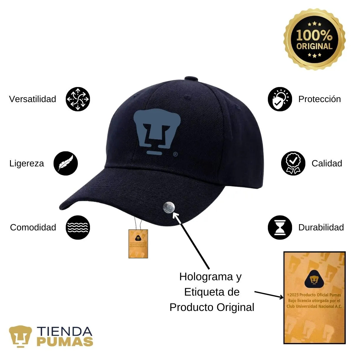 Gorra Ajustable Unisex Pumas UNAM Logo Azul Vinil