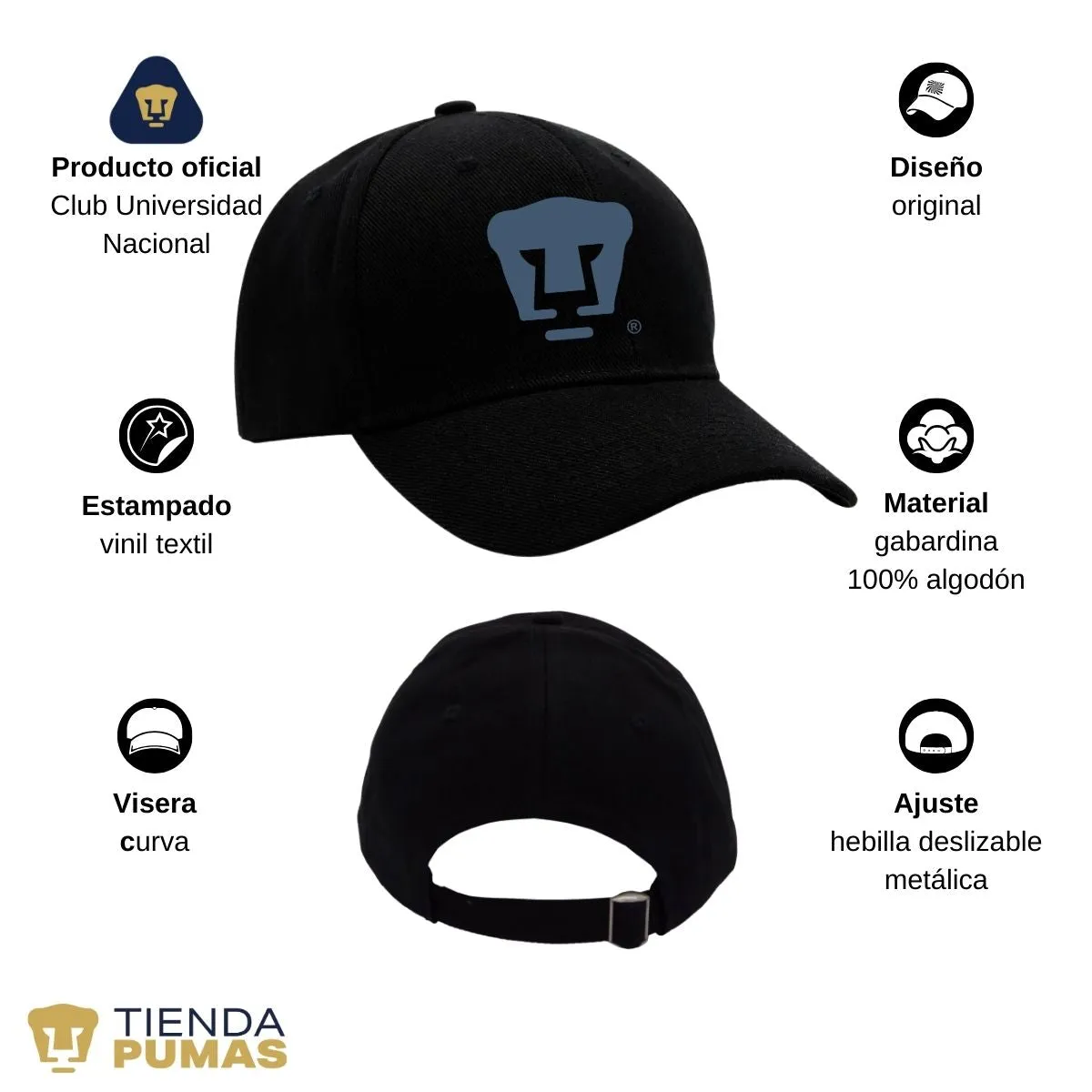 Gorra Ajustable Unisex Pumas UNAM Logo Azul Vinil