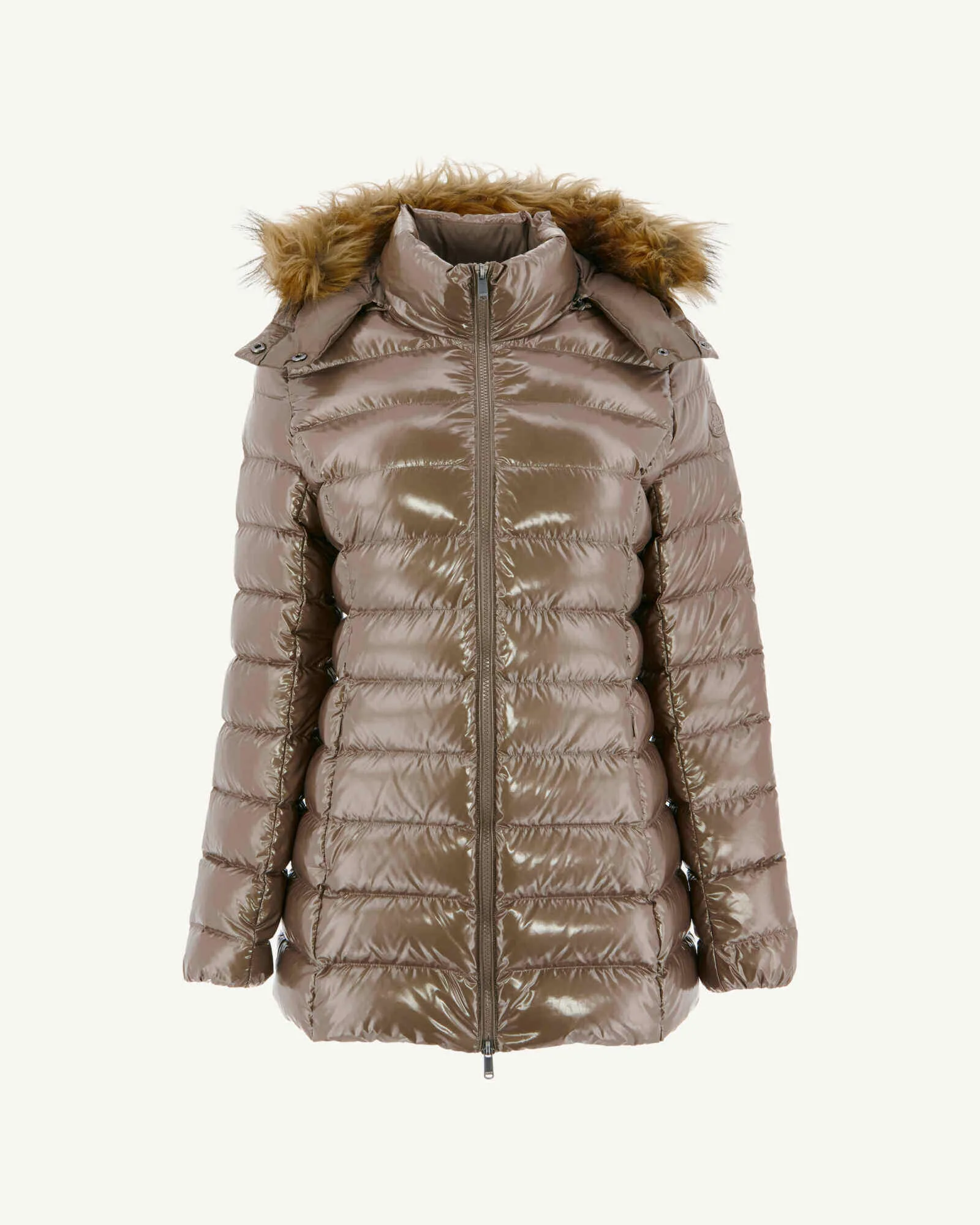 Grand Froid Perle Taupe lacquered mid-length jacket