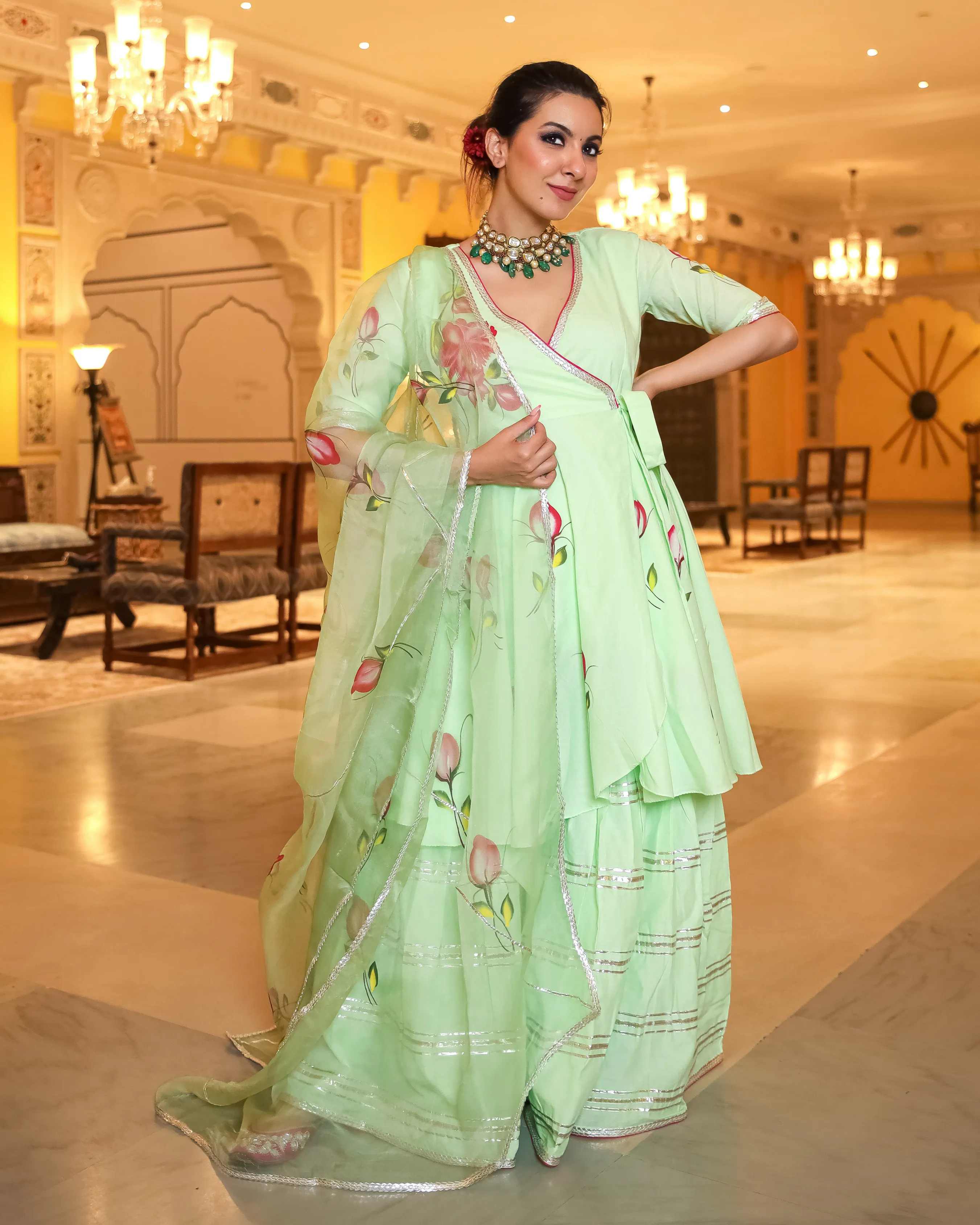 Green Mystery Handpainted Gota Sharara Set