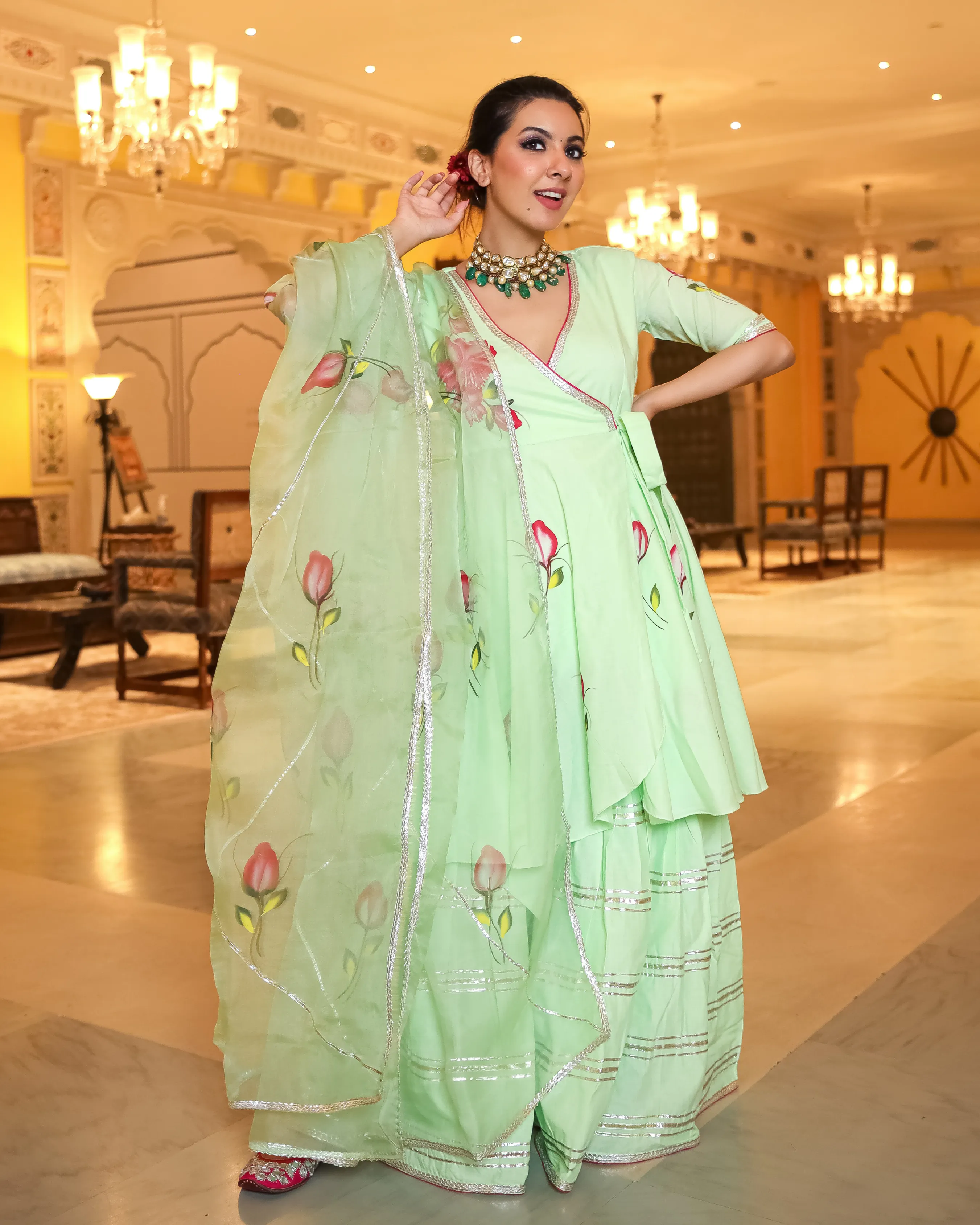 Green Mystery Handpainted Gota Sharara Set