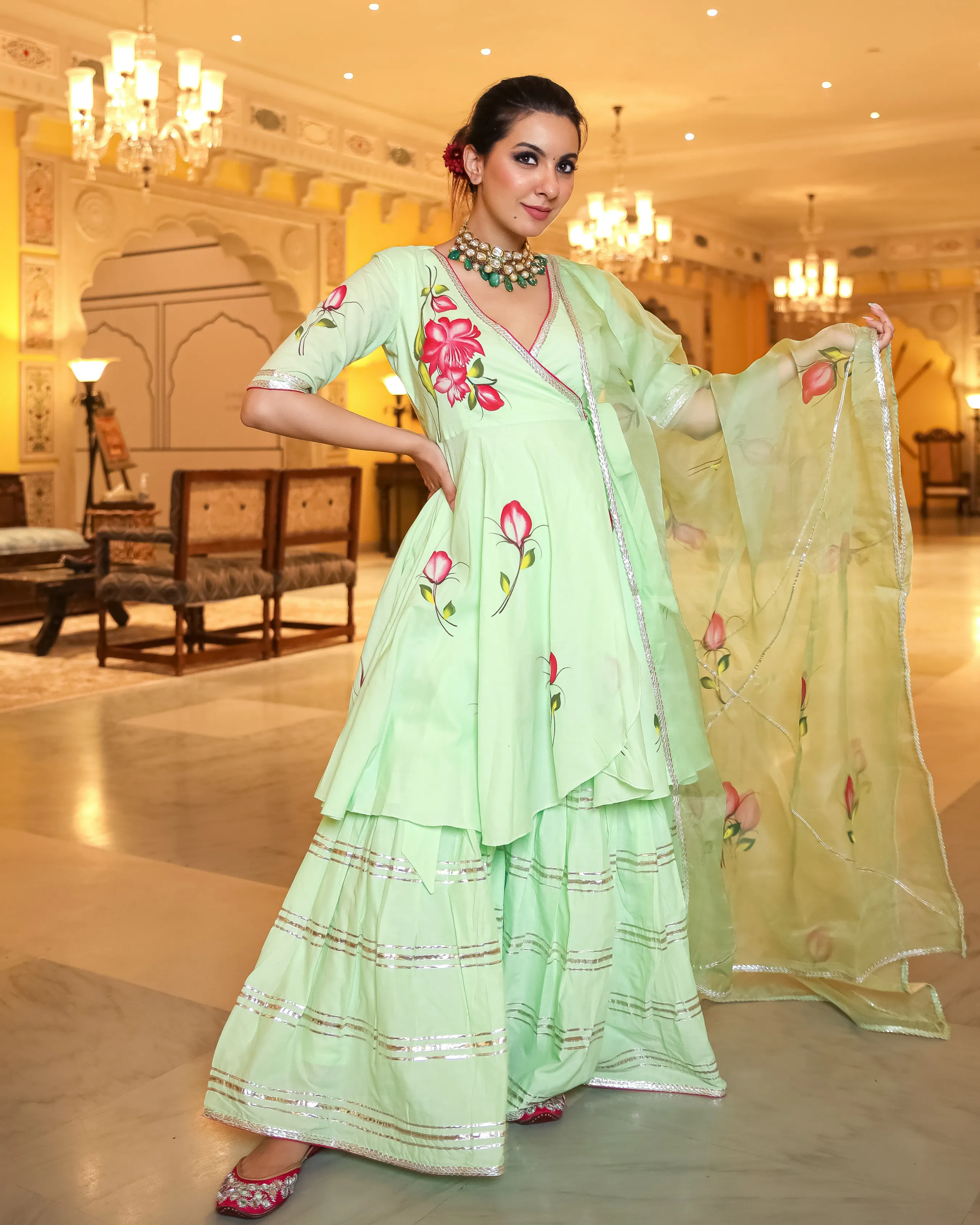 Green Mystery Handpainted Gota Sharara Set