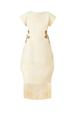 Igho Sculpted Asooke Cut-out Midi Dress with Fringes