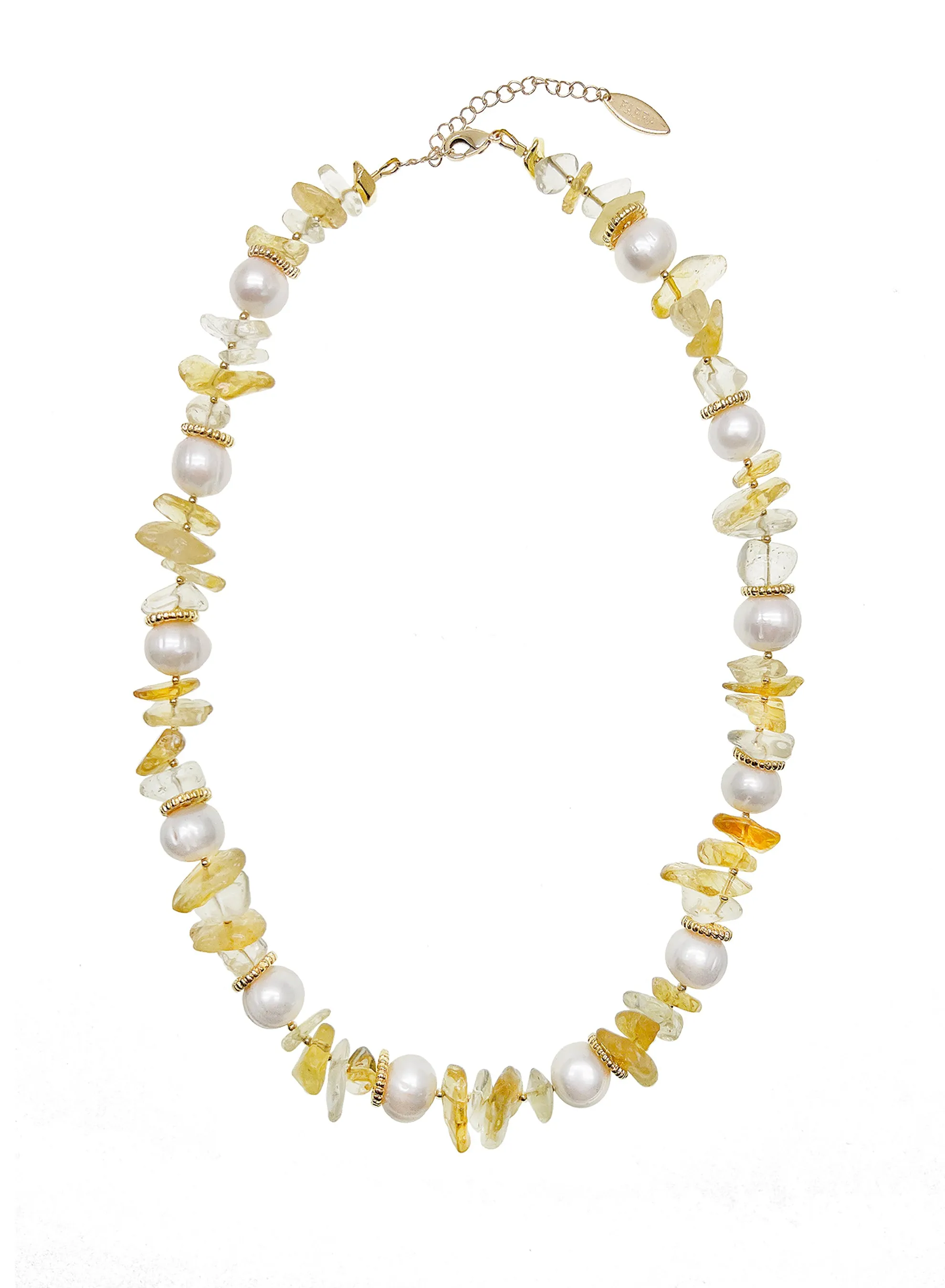 Irregular Citrine With Freshwater Pearls Summer Necklace JN017