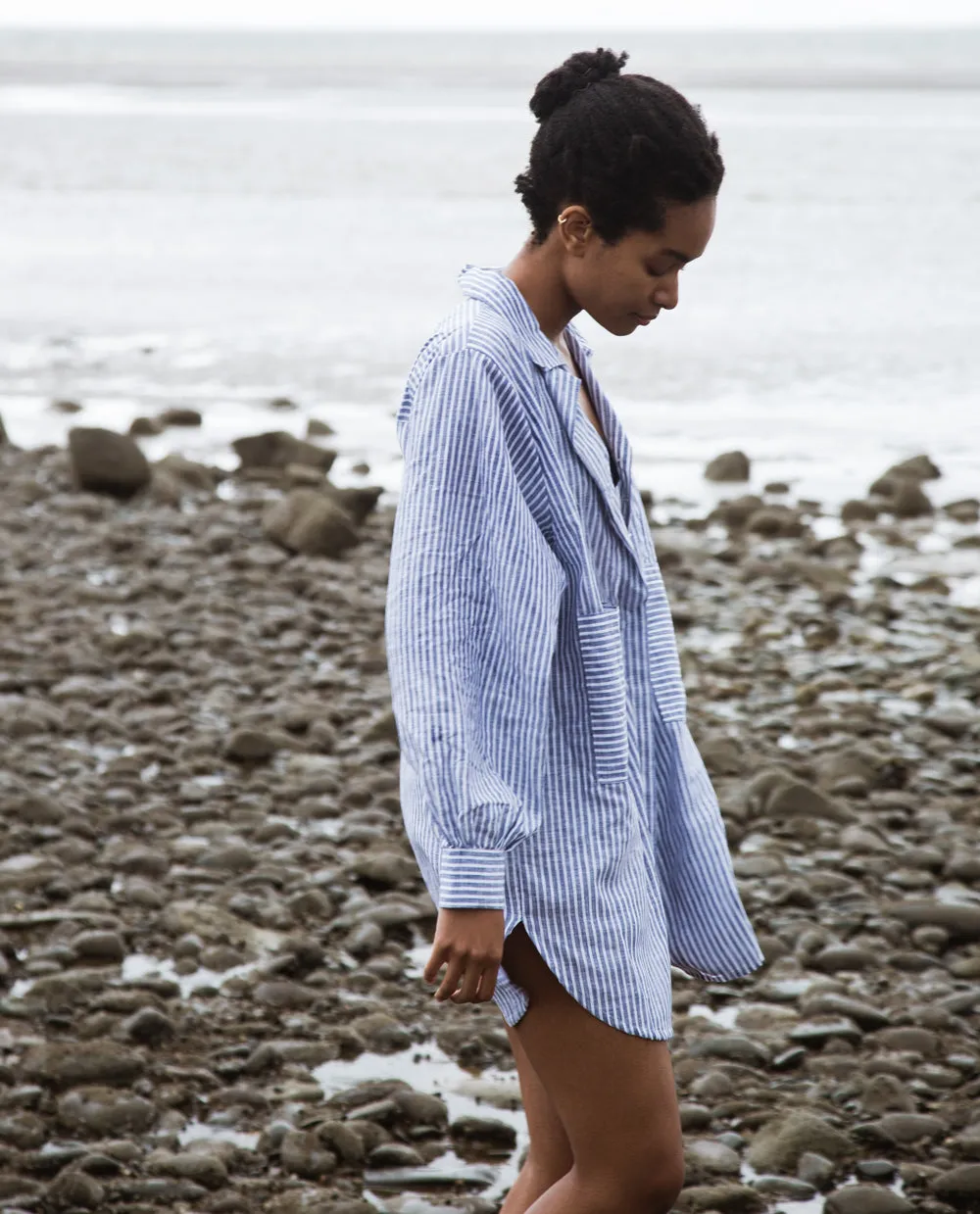 Jacqueline Linen Shirt In Navy Stripe