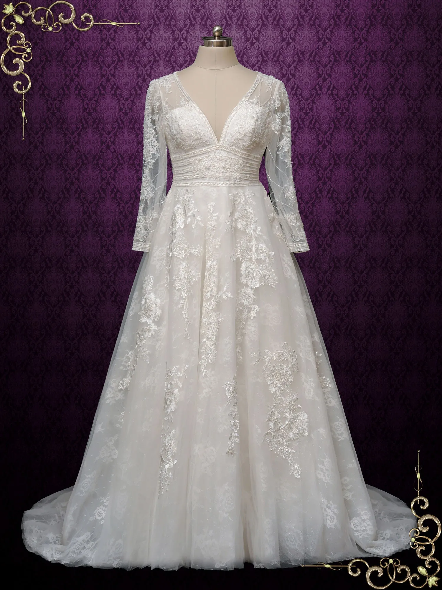 Lace Wedding Dress with Deep V Neckline EVELINA