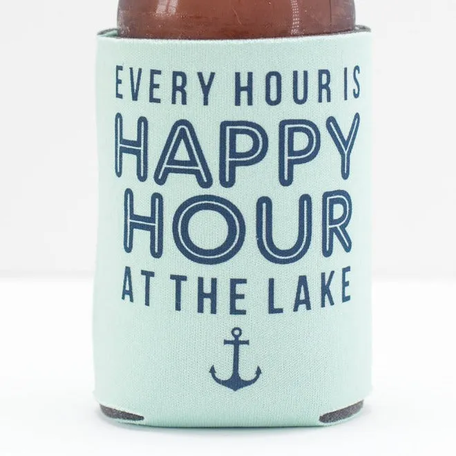 lake house can coozie, outdoors beer can coolie, happy hour at the lake drink holder