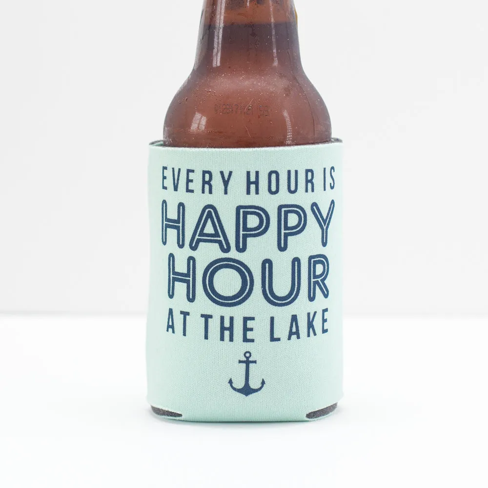 lake house can coozie, outdoors beer can coolie, happy hour at the lake drink holder