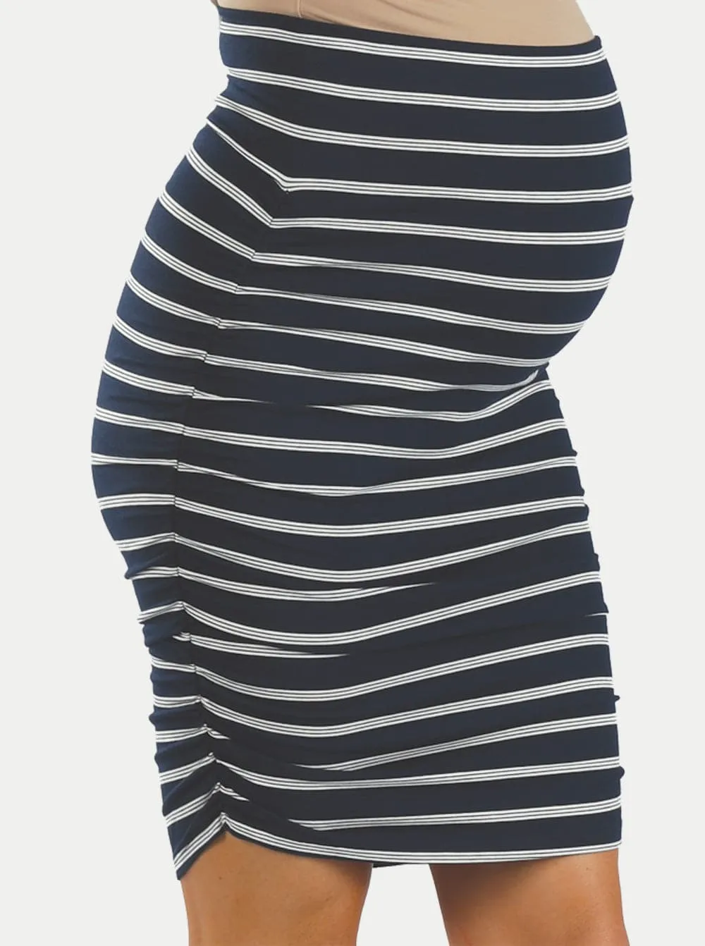 Maternity The Ruched Fitted Skirt in Bamboo Navy Stripes