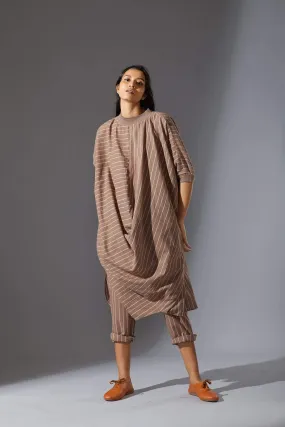 Mati Ribbed Collar Beige Cowl Tunic Set with Pants (Ready to Ship)