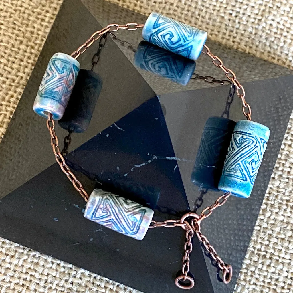 Medium Copper Topper with Blue Ceramic ZigZag Tube Beads