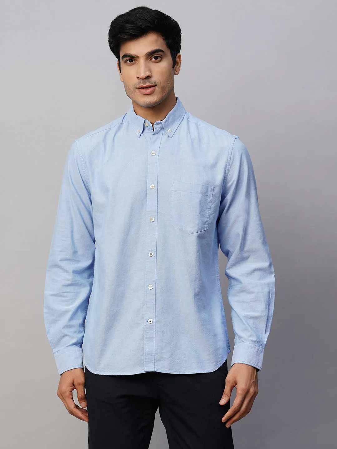 Men's Blue Cotton Regular Fit Shirt