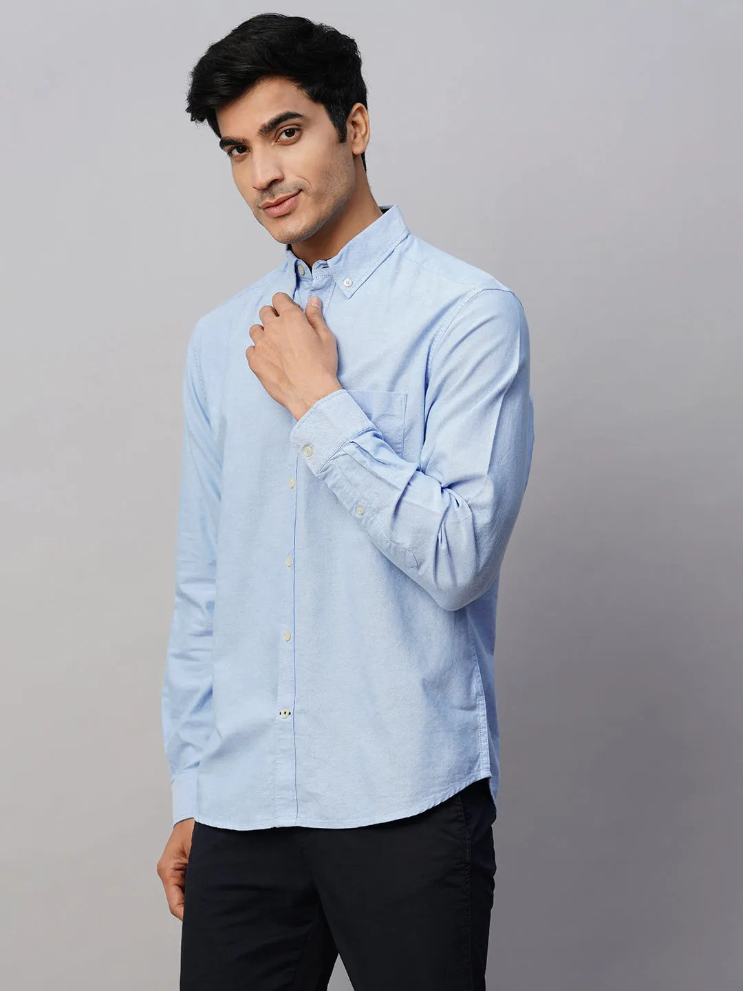 Men's Blue Cotton Regular Fit Shirt