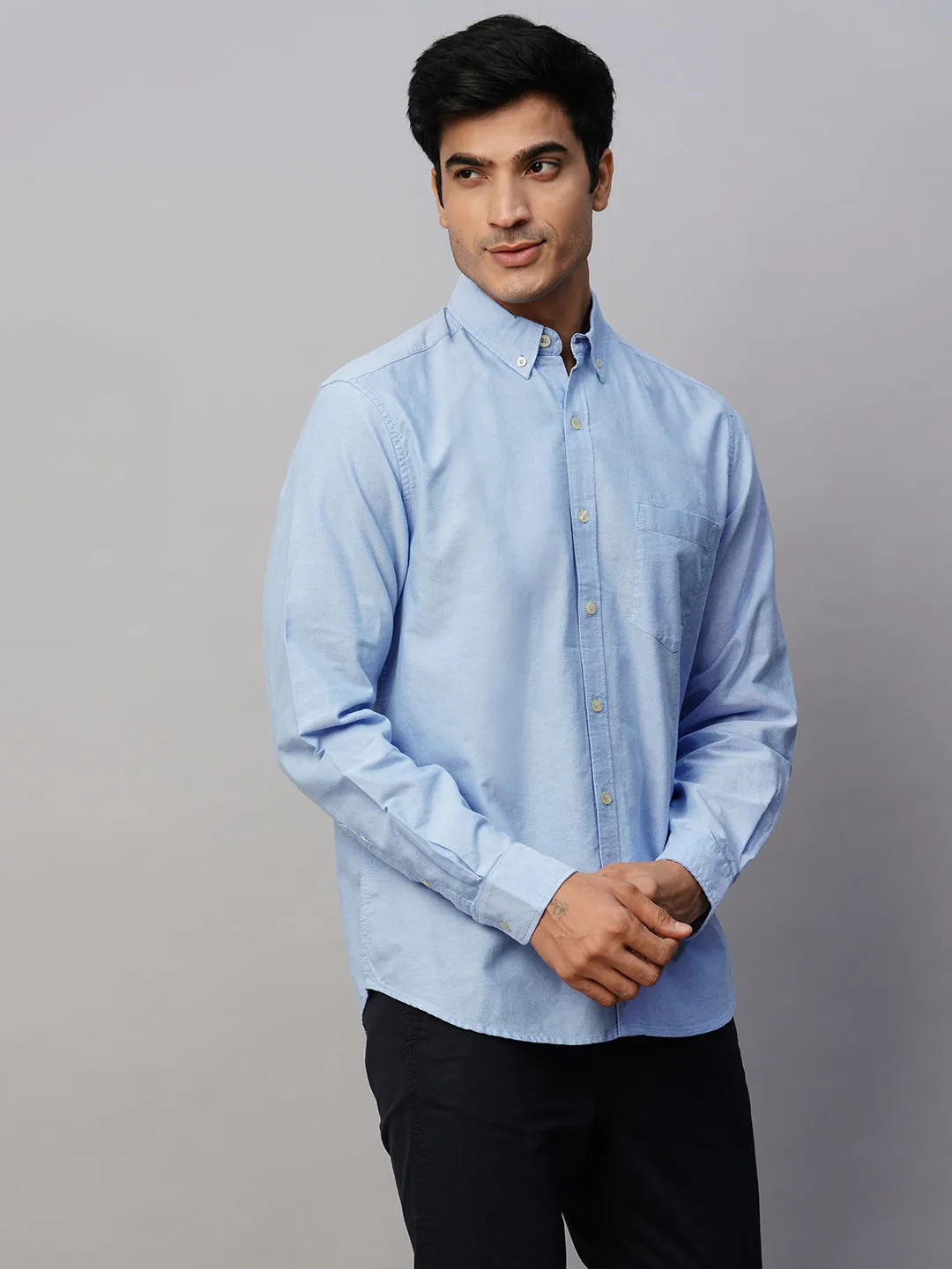 Men's Blue Cotton Regular Fit Shirt