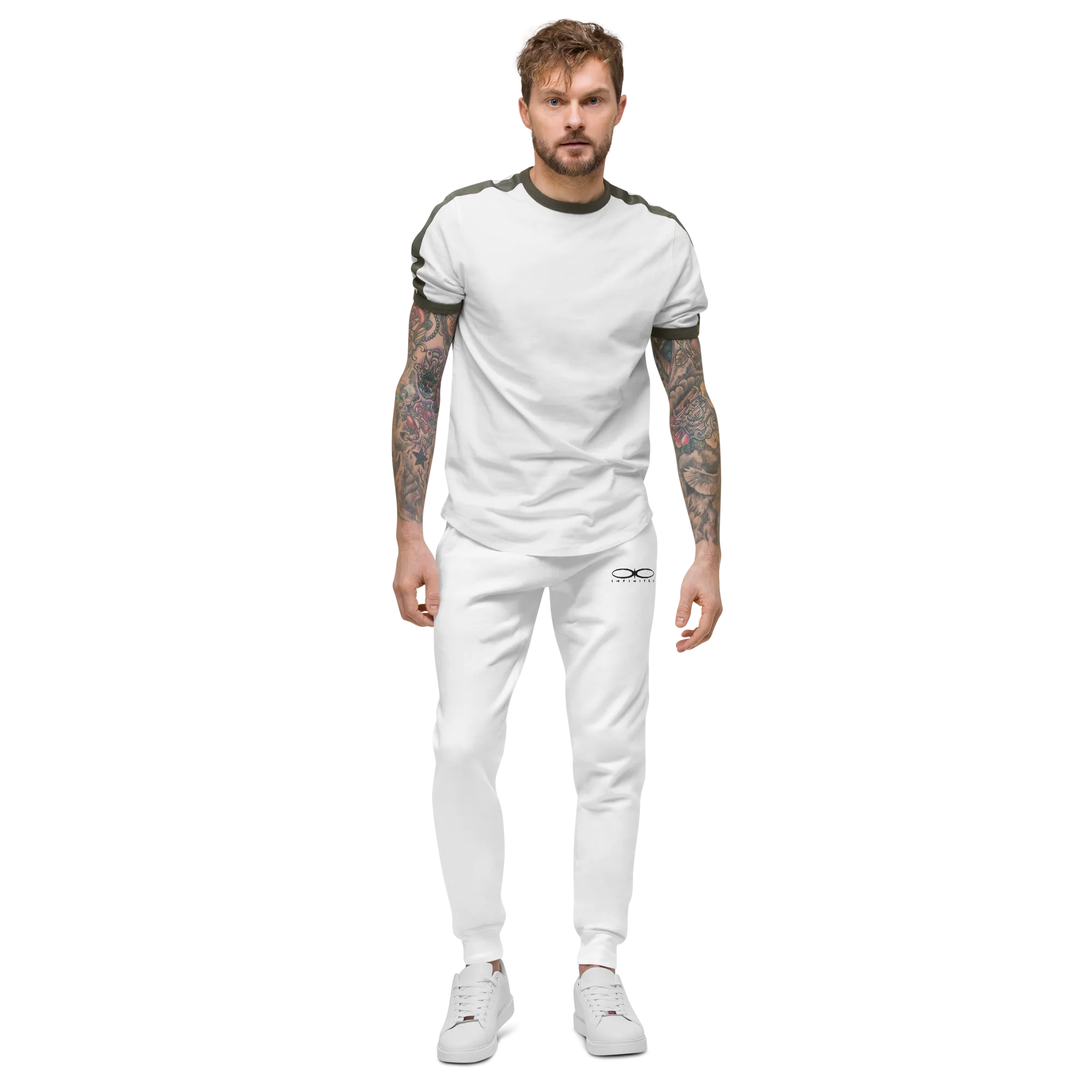 Men's Embroidered Logo White Fleece Sweatpants