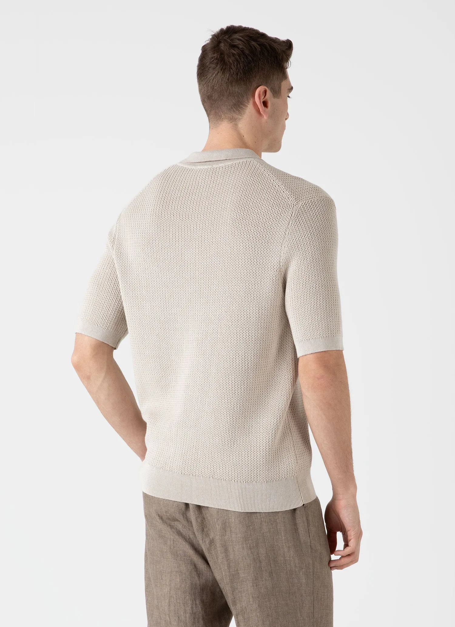 Men's Textured Knit Polo Shirt in Ecru