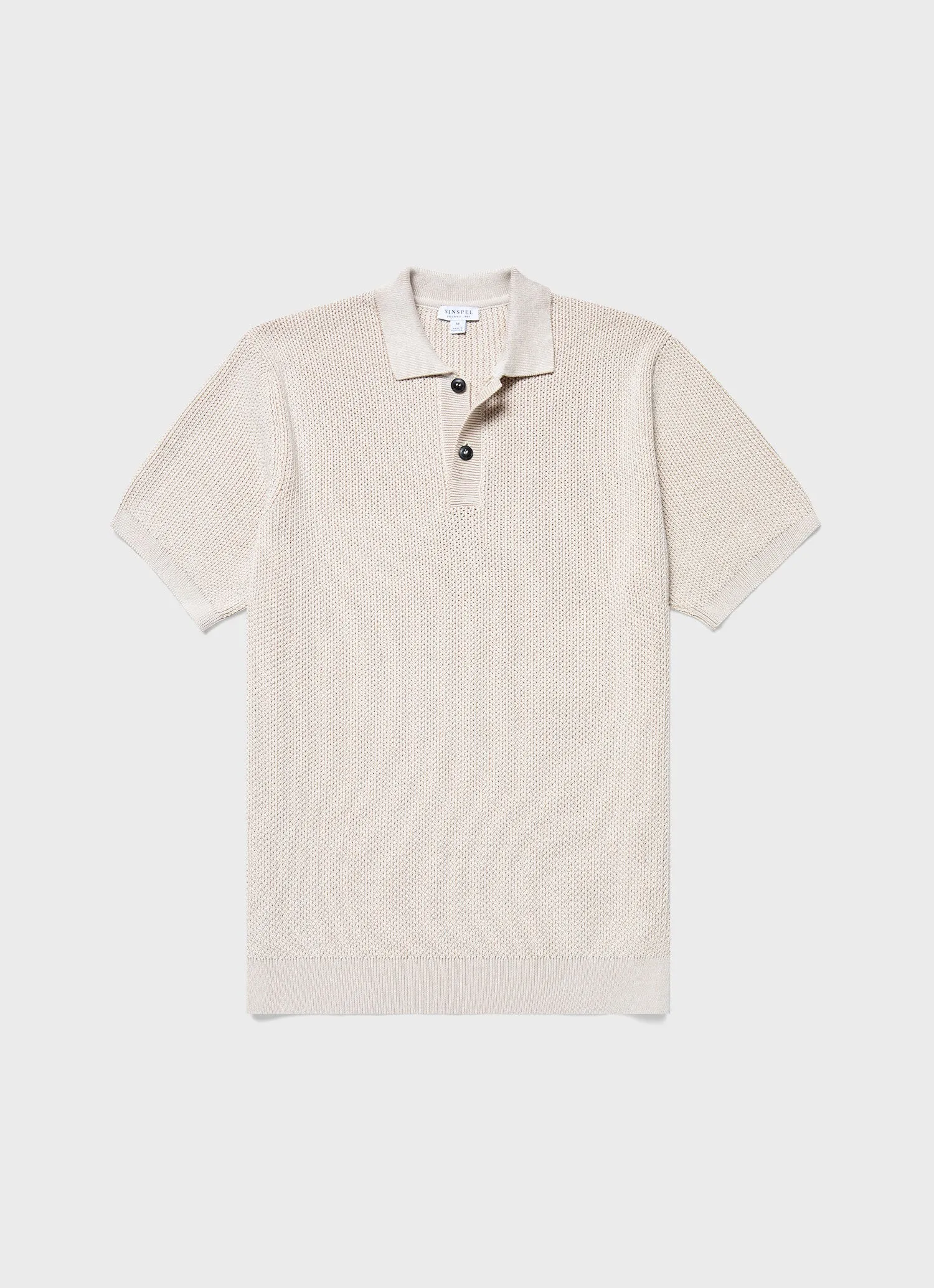 Men's Textured Knit Polo Shirt in Ecru