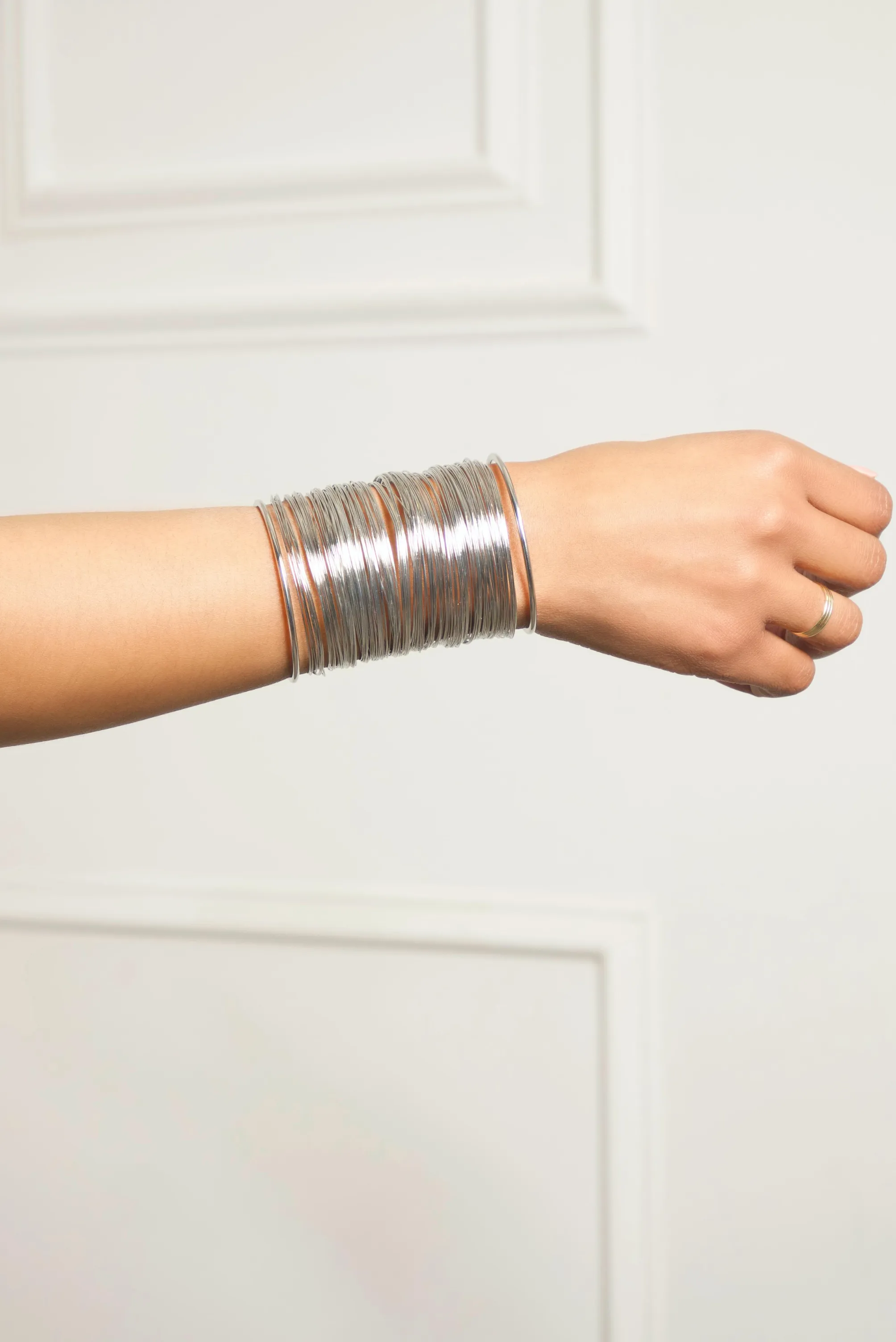 Metallic Silver Multi Strand Arm Cuff Bracelet