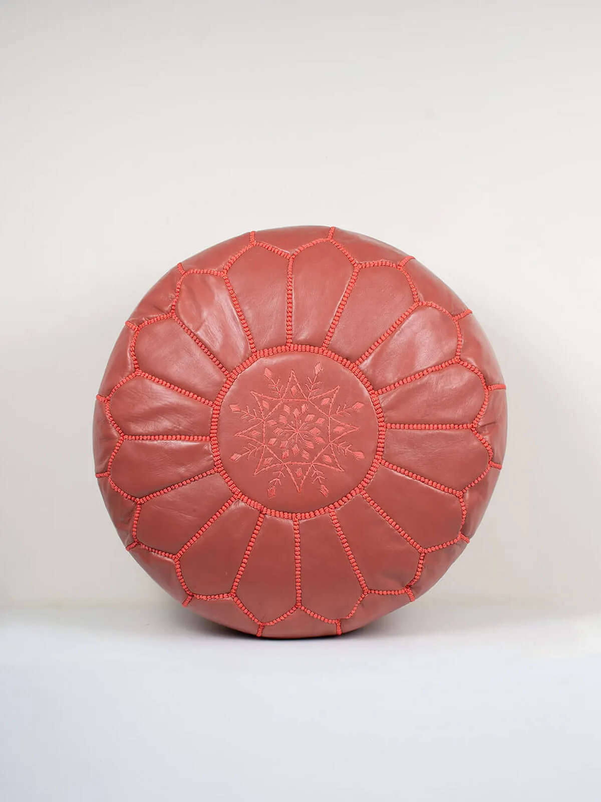 Moroccan Leather Pouffe, Terracotta