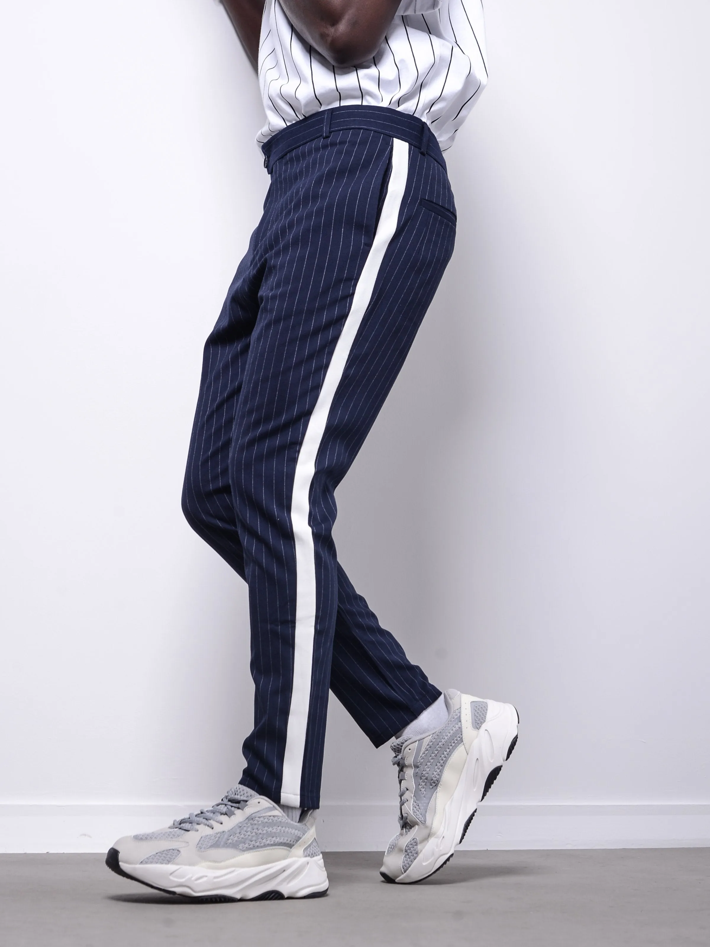 Navy Ankle Pants Bold Stripes