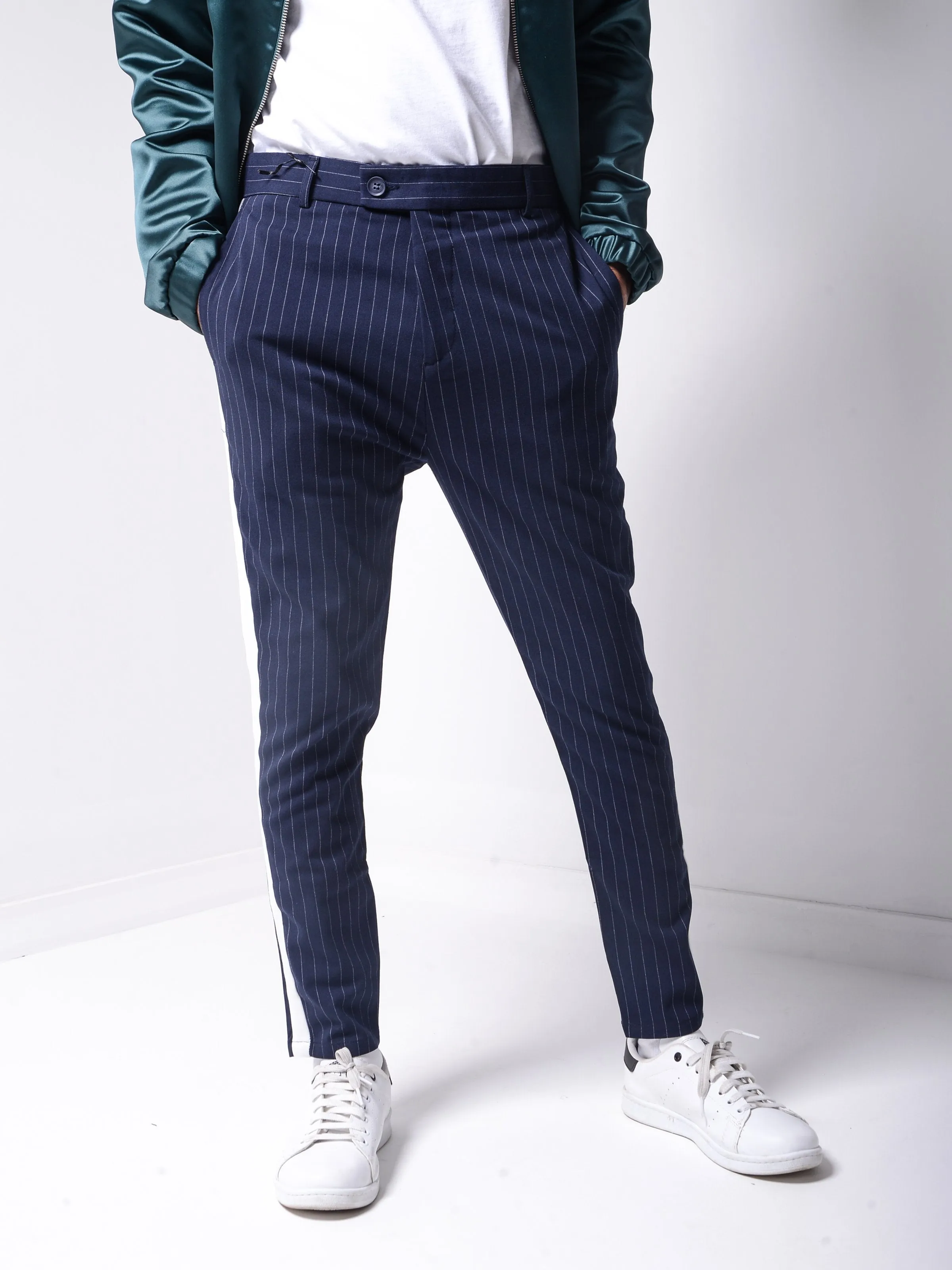 Navy Ankle Pants Bold Stripes