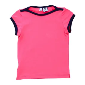 Nina Cap Sleeve Bateau Tee Fuschia Knit W/Navy Piping