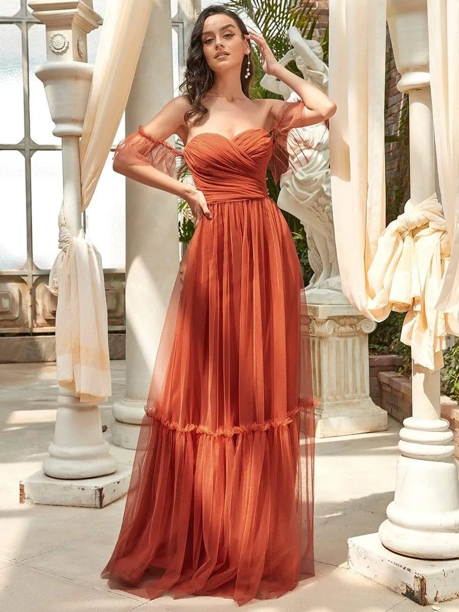 Off-Shoulder Sweetheart Double Layer Pleated Evening Dress