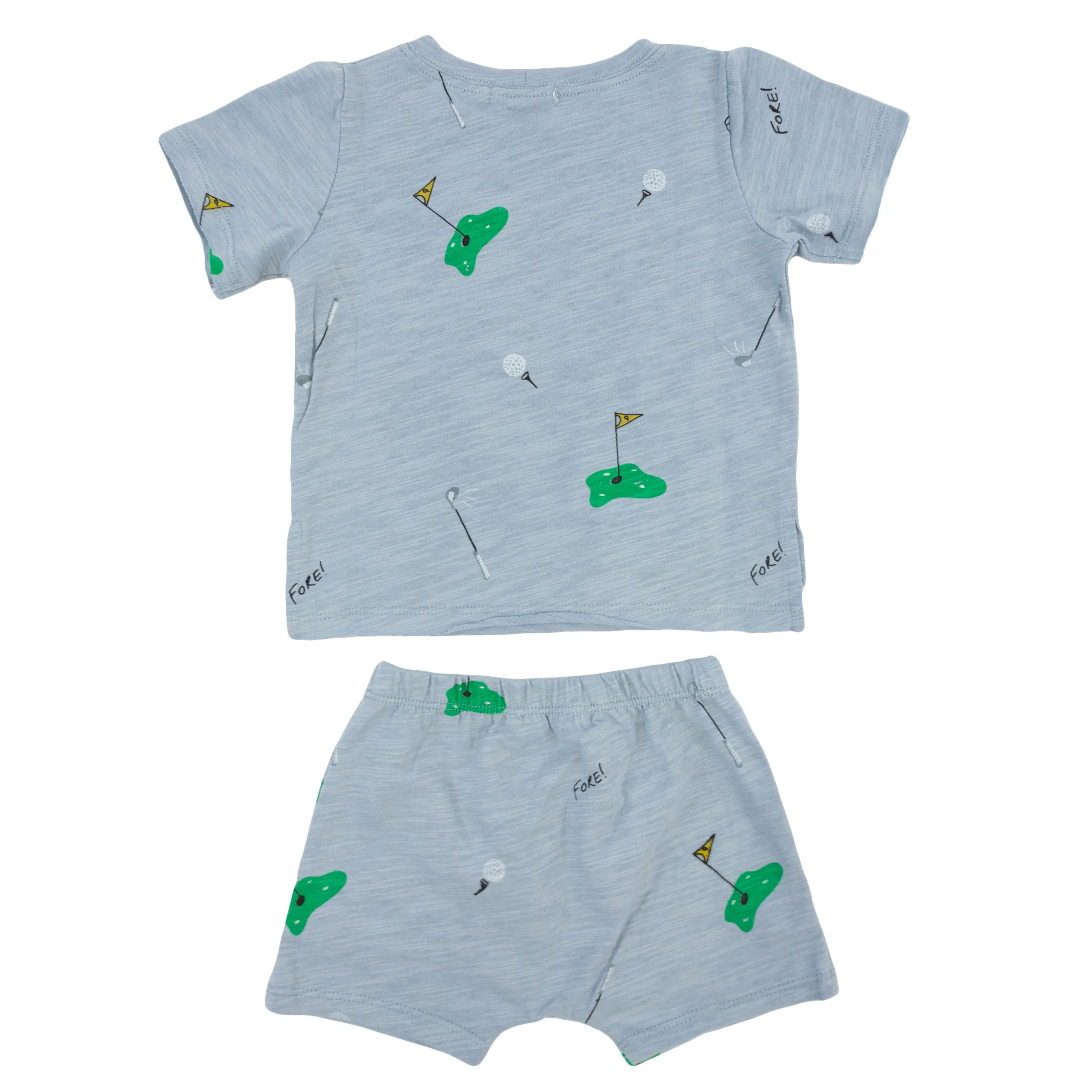 oh baby! Raw Edge Tee and Shorts Set - Golf Print - Fog