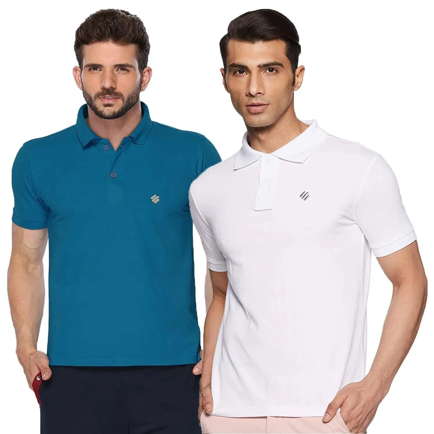 ONN Men's Cotton Polo T-Shirt (Pack of 2) in Solid Bright Blue-White colours