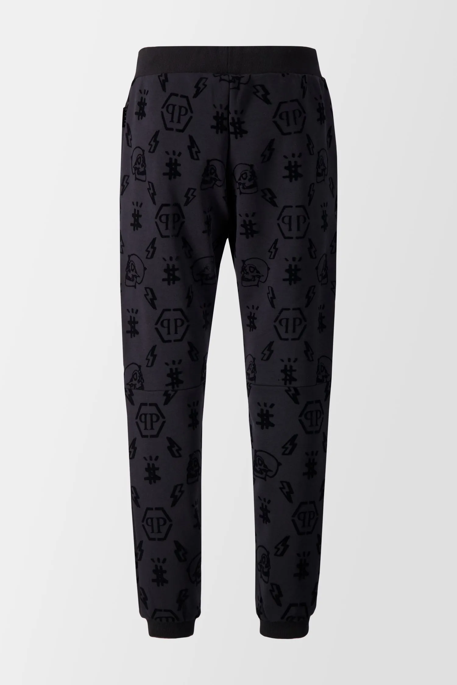 Philipp Plein Black Flock Monogram Jogging Trousers